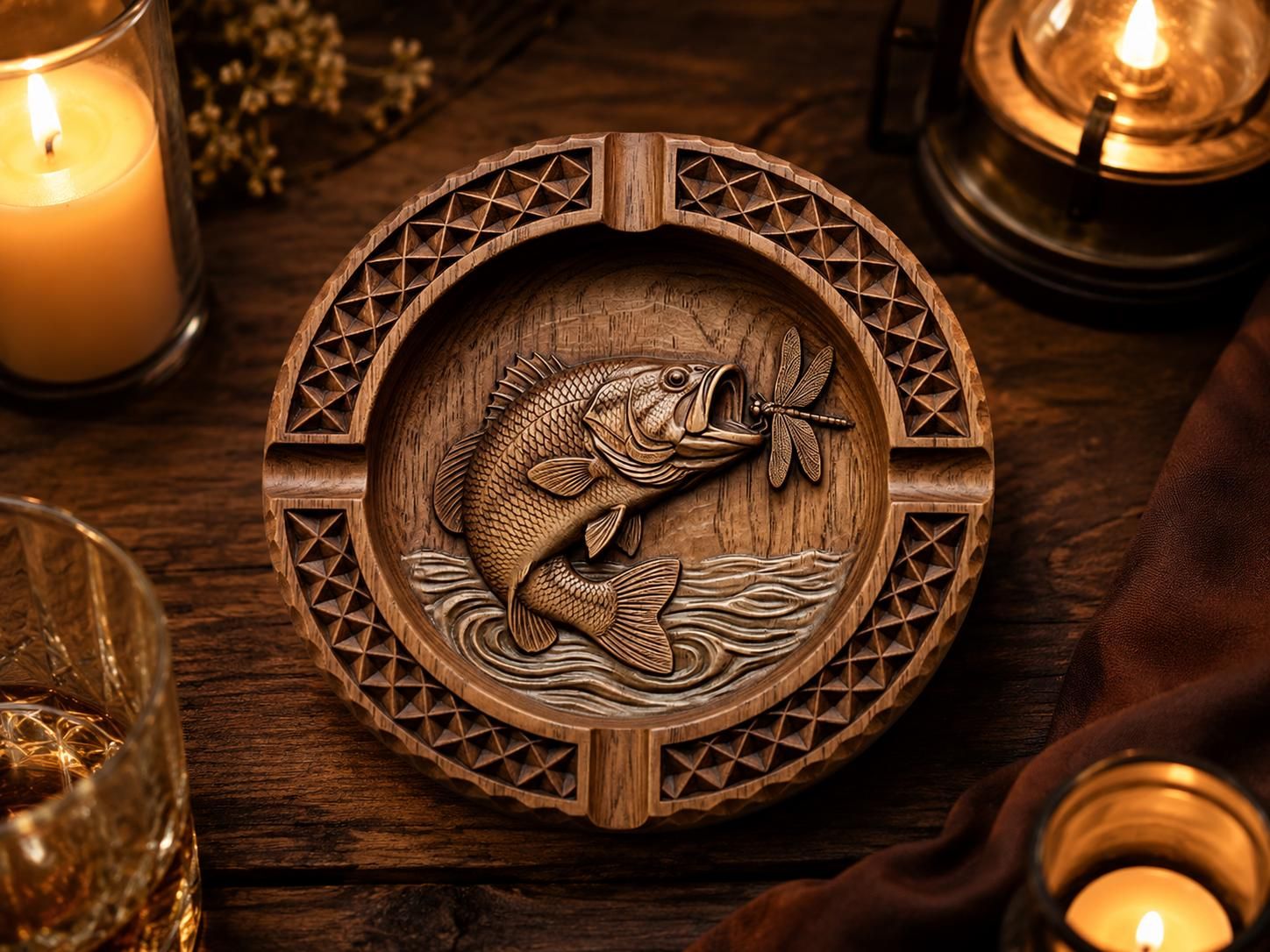 Bass Fishing Ash Tray CNC STL Relief bas-relief STL — view 6