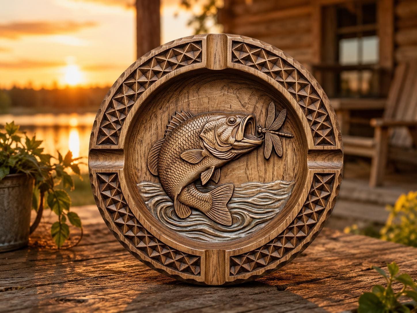 Bass Fishing Ash Tray CNC STL Relief bas-relief STL — view 7