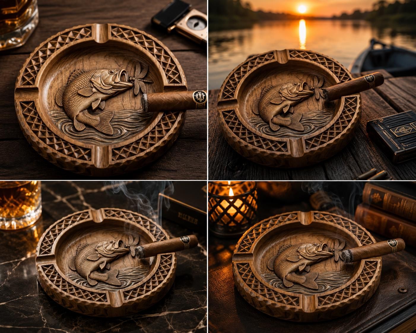 Bass Fishing Ash Tray CNC STL Relief bas-relief STL — view 8