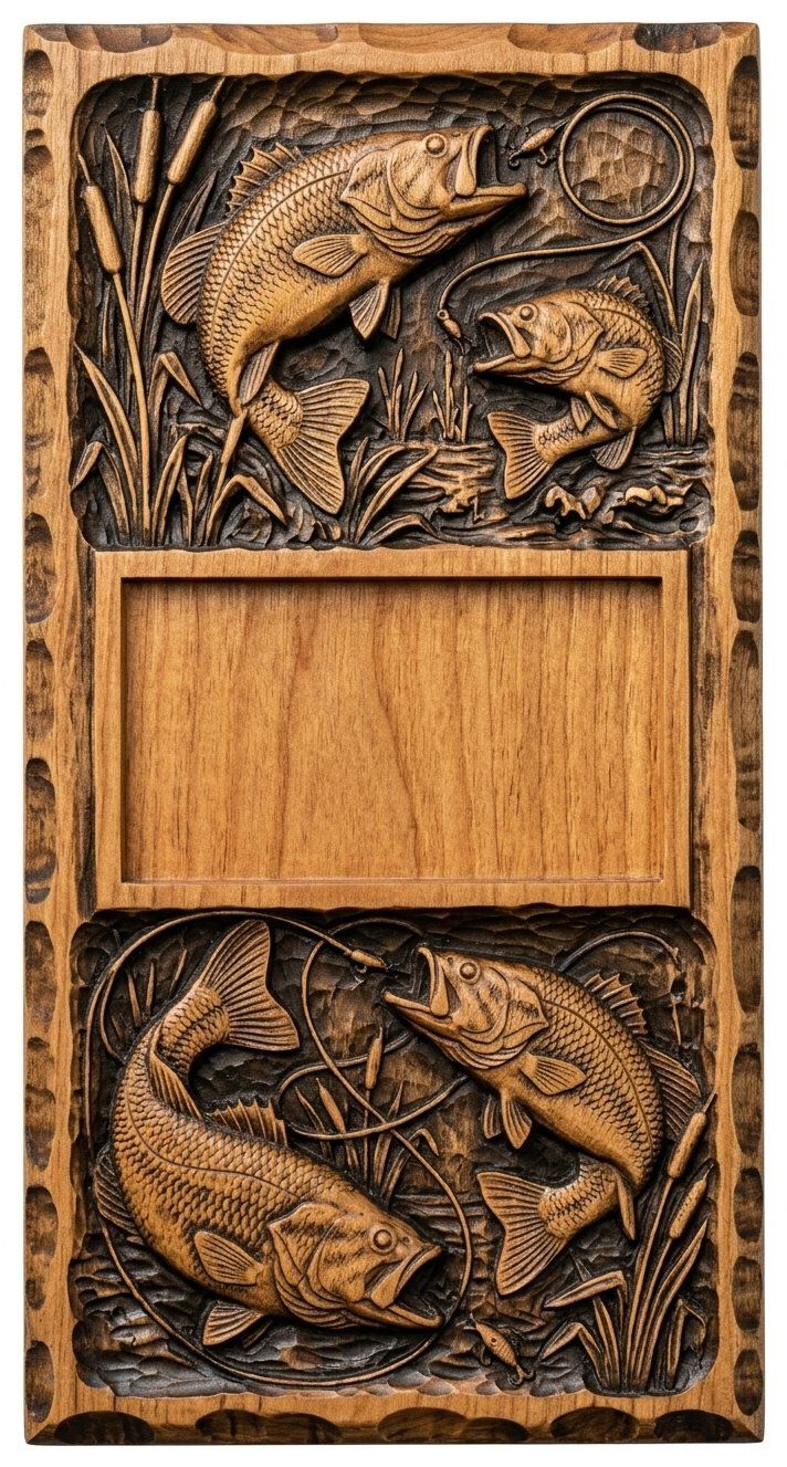 Doorbell plate Bass Fishing Lake Scene CNC Relief STL bas-relief STL — view 13