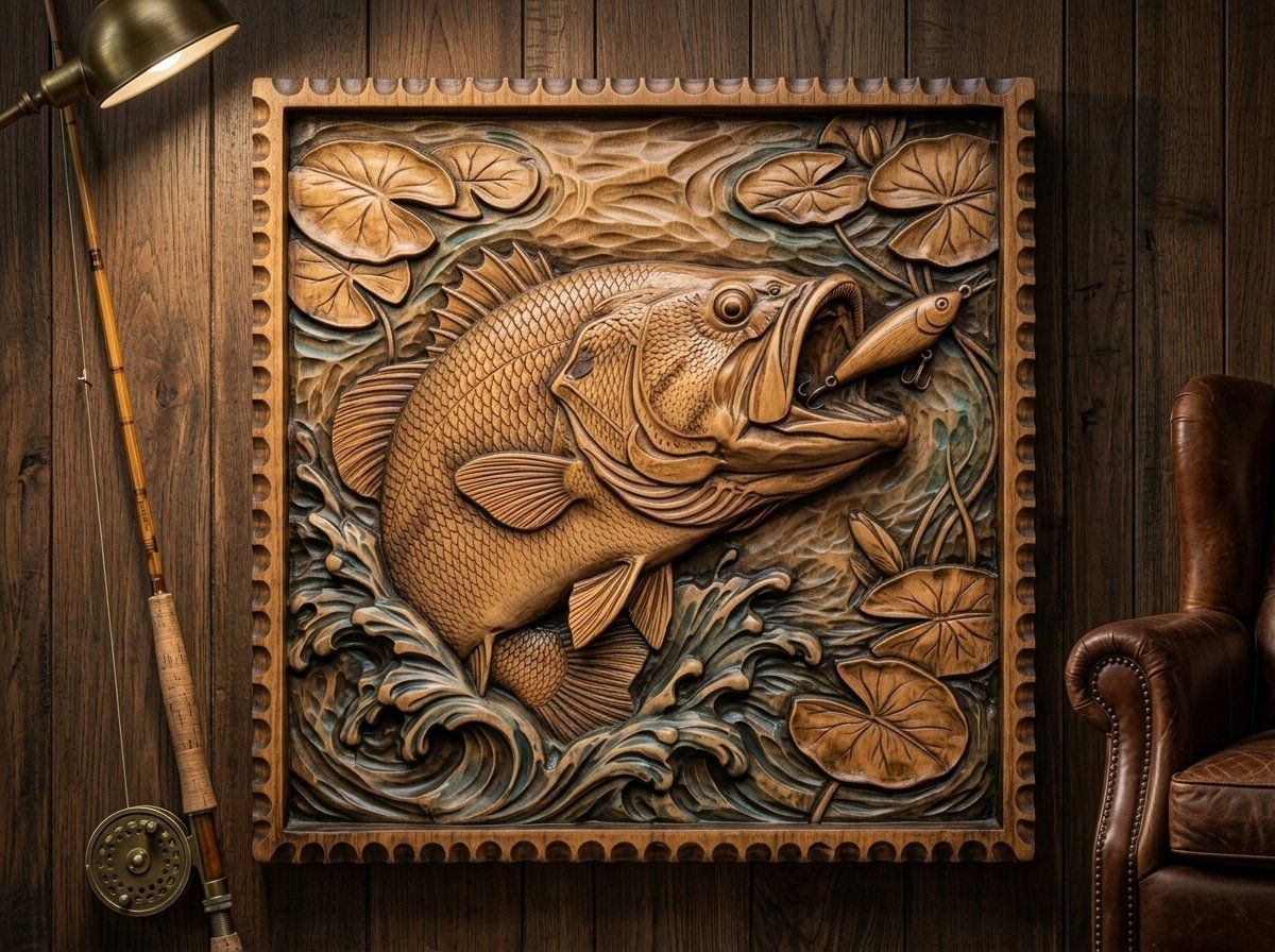 Bass Fishing Strike CNC Relief STL bas-relief STL — view 12