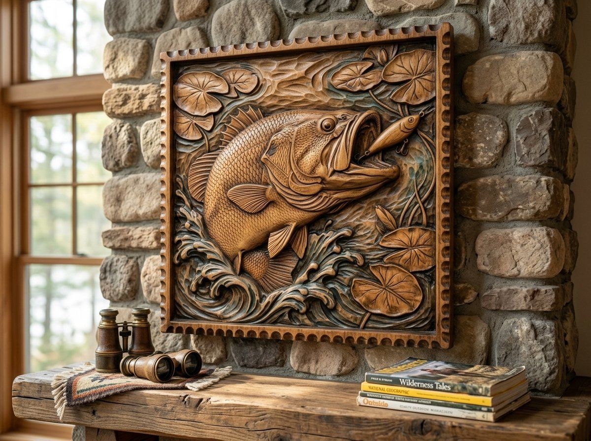 Bass Fishing Strike CNC Relief STL bas-relief STL — view 13