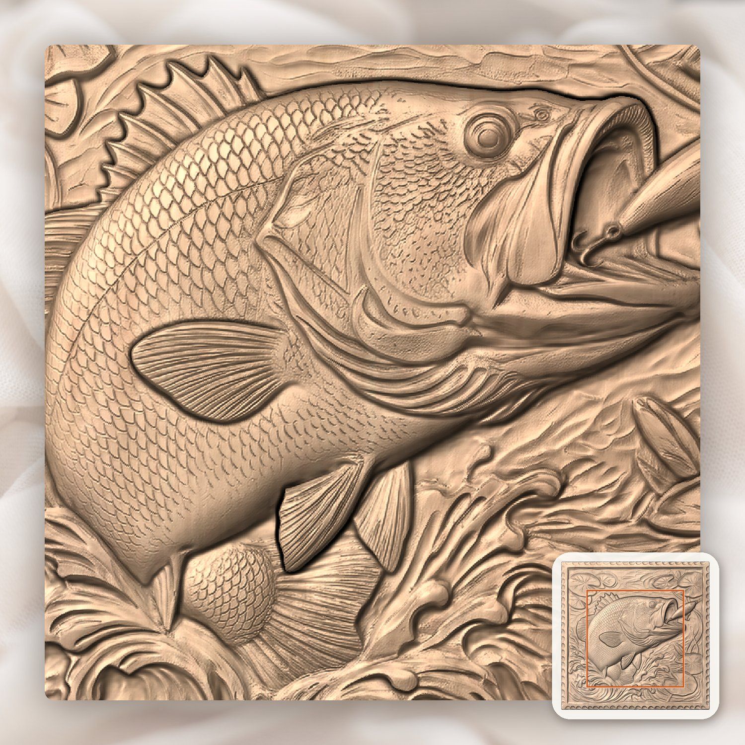 Bass Fishing Strike CNC Relief STL bas-relief STL — view 6
