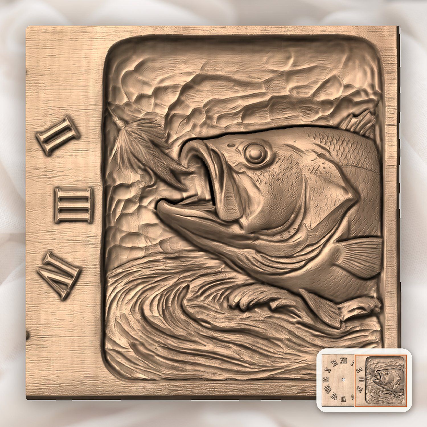 Bass Fishing Wall Clock CNC Relief STL bas-relief STL — view 8
