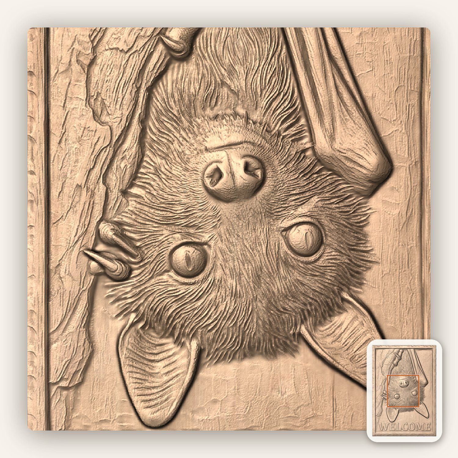 Bat Welcome Sign CNC Relief STL bas-relief STL — view 6
