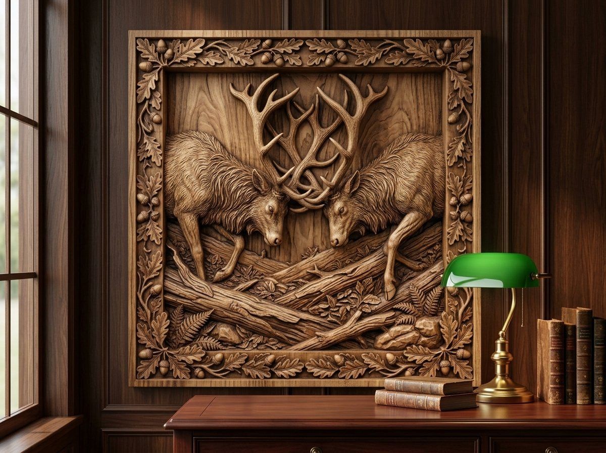 Battling Elk Forest CNC Relief STL bas-relief STL — view 13