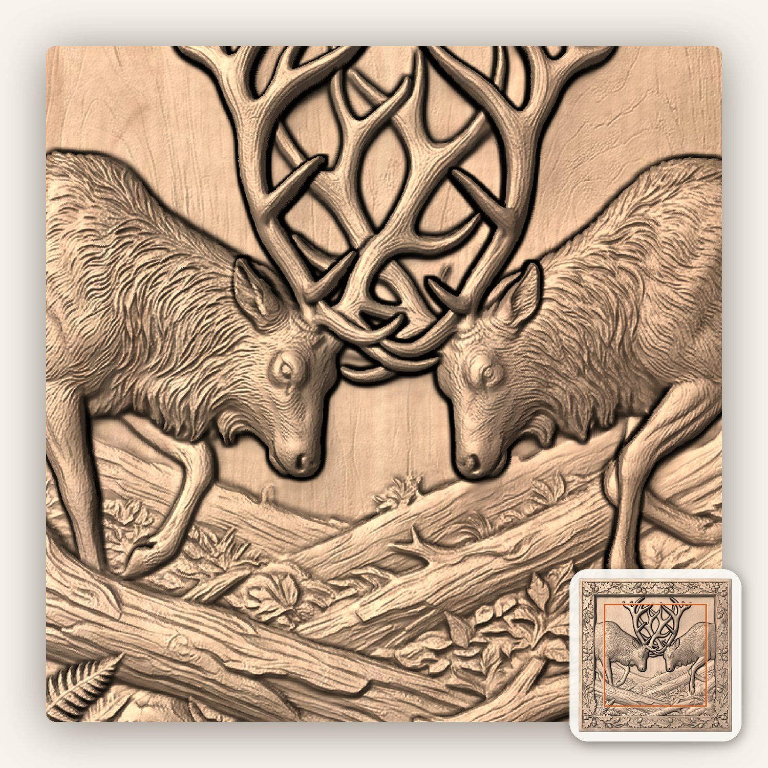 Battling Elk Forest CNC Relief STL bas-relief STL — view 5