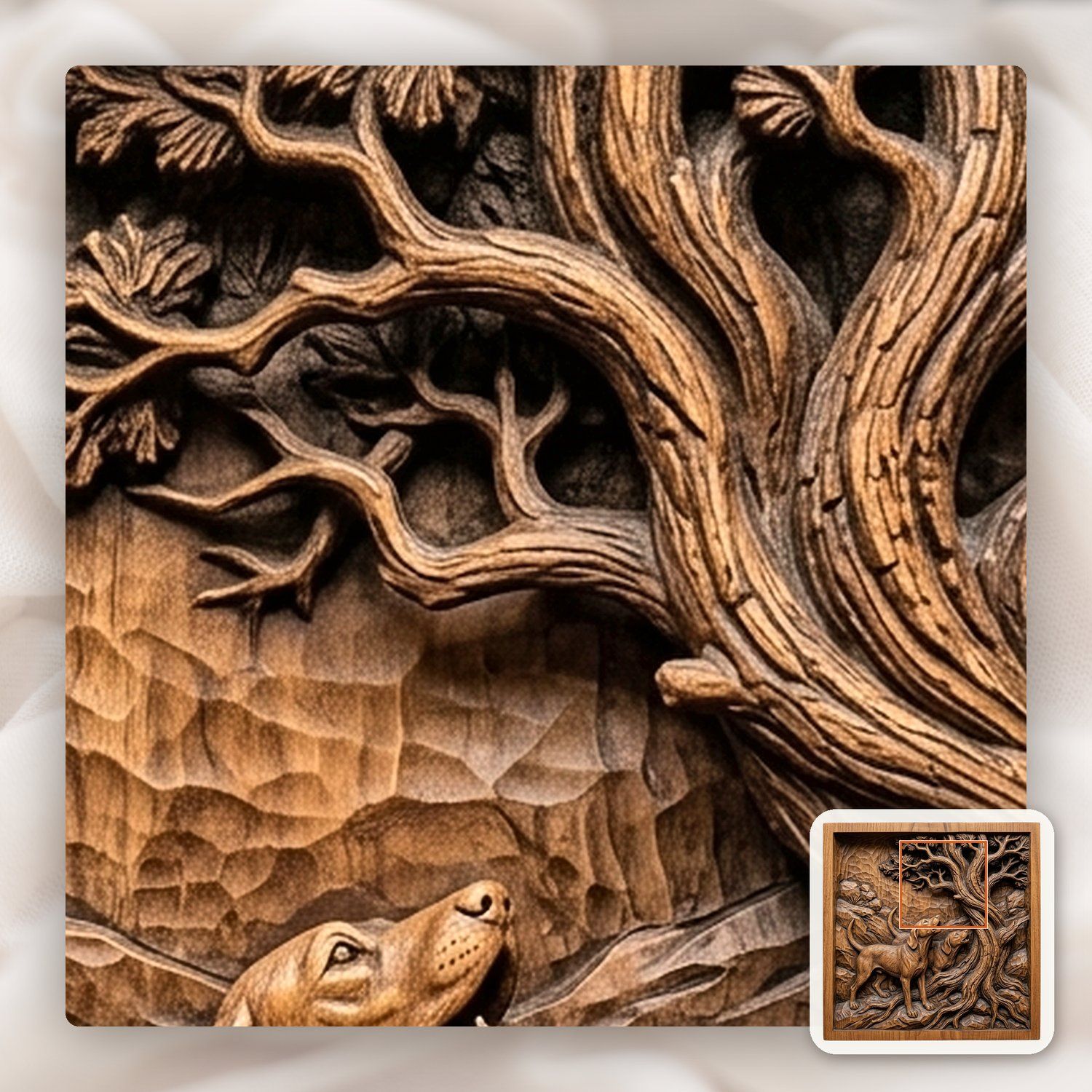 Baying Hounds Juniper Tree Scene CNC Relief STL bas-relief STL — view 12
