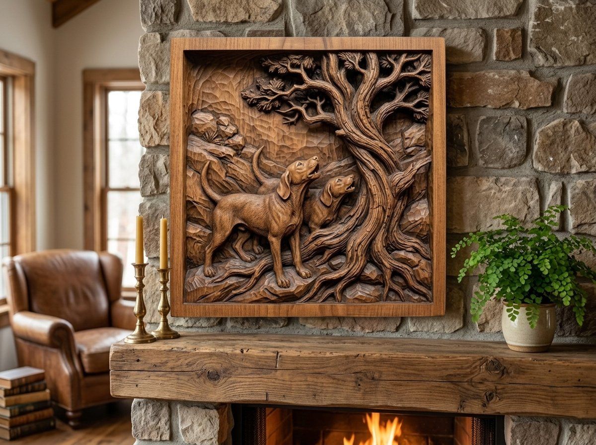 Baying Hounds Juniper Tree Scene CNC Relief STL bas-relief STL — view 13