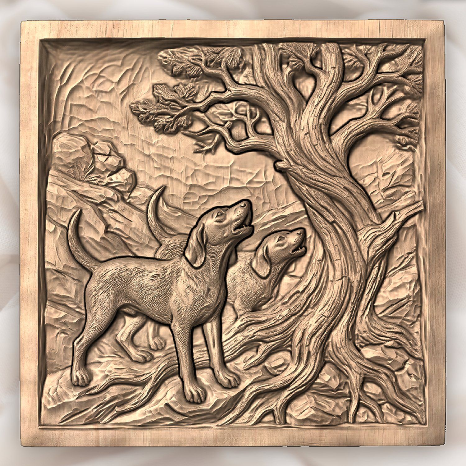 Baying Hounds Juniper Tree Scene CNC Relief STL bas-relief STL — view 5