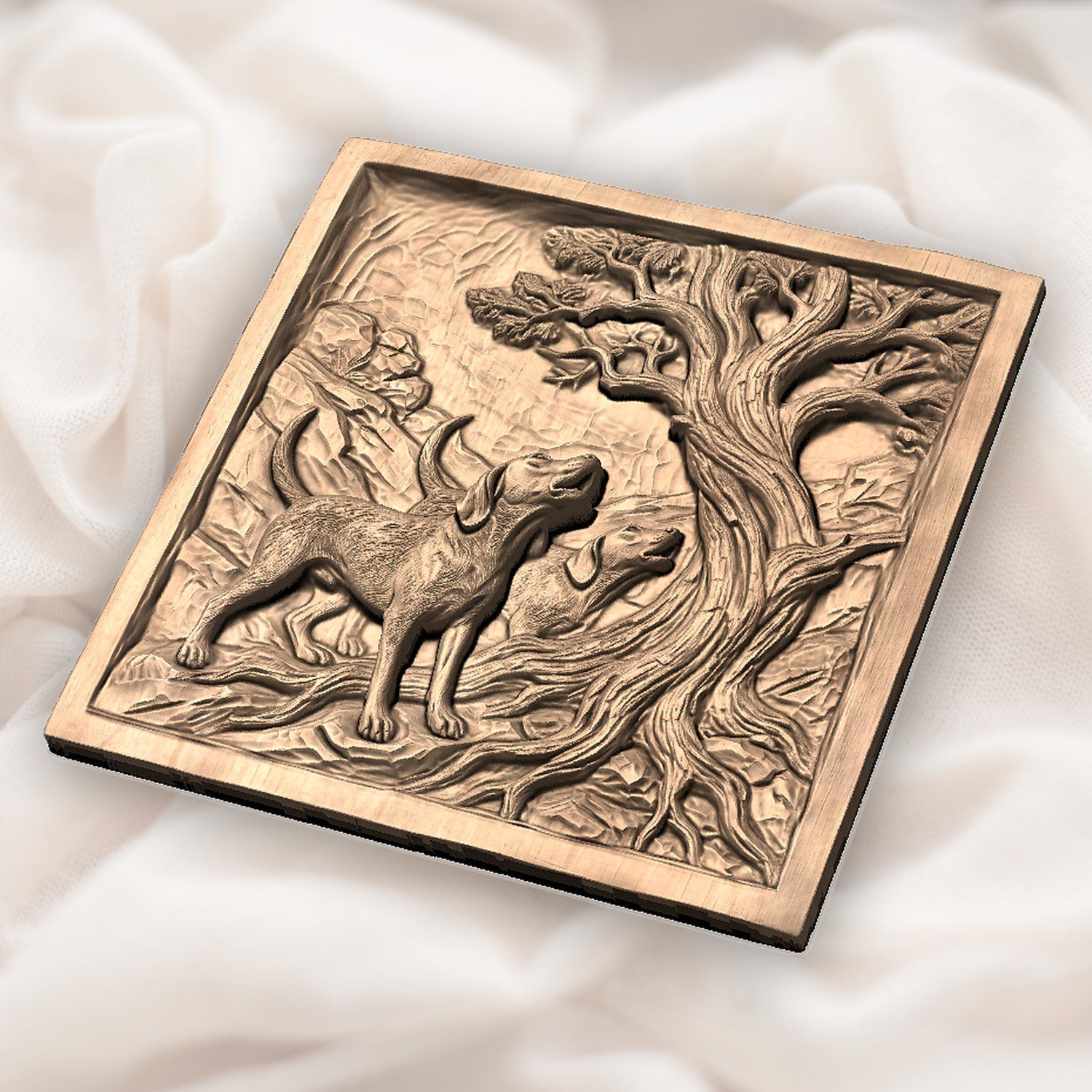 Baying Hounds Juniper Tree Scene CNC Relief STL bas-relief STL — view 6