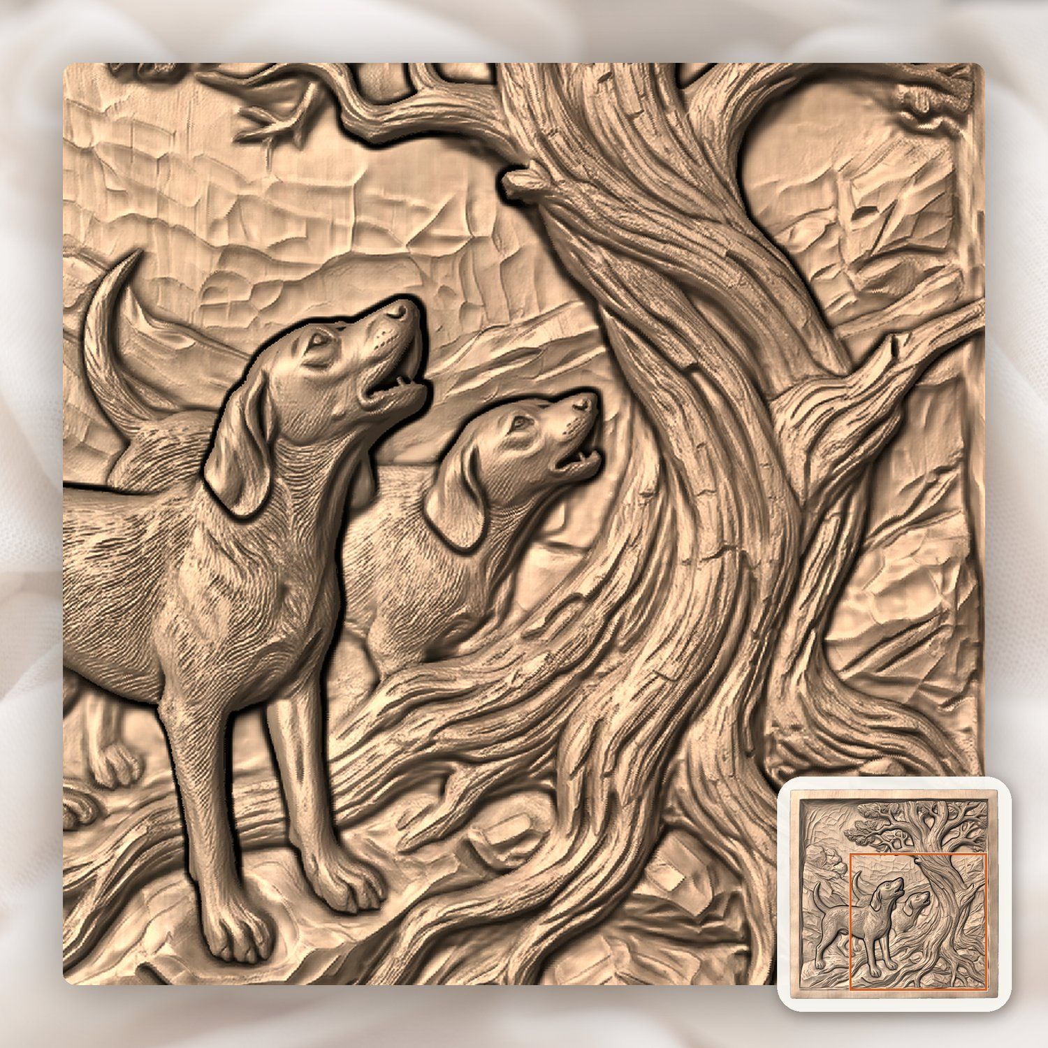 Baying Hounds Juniper Tree Scene CNC Relief STL bas-relief STL — view 7