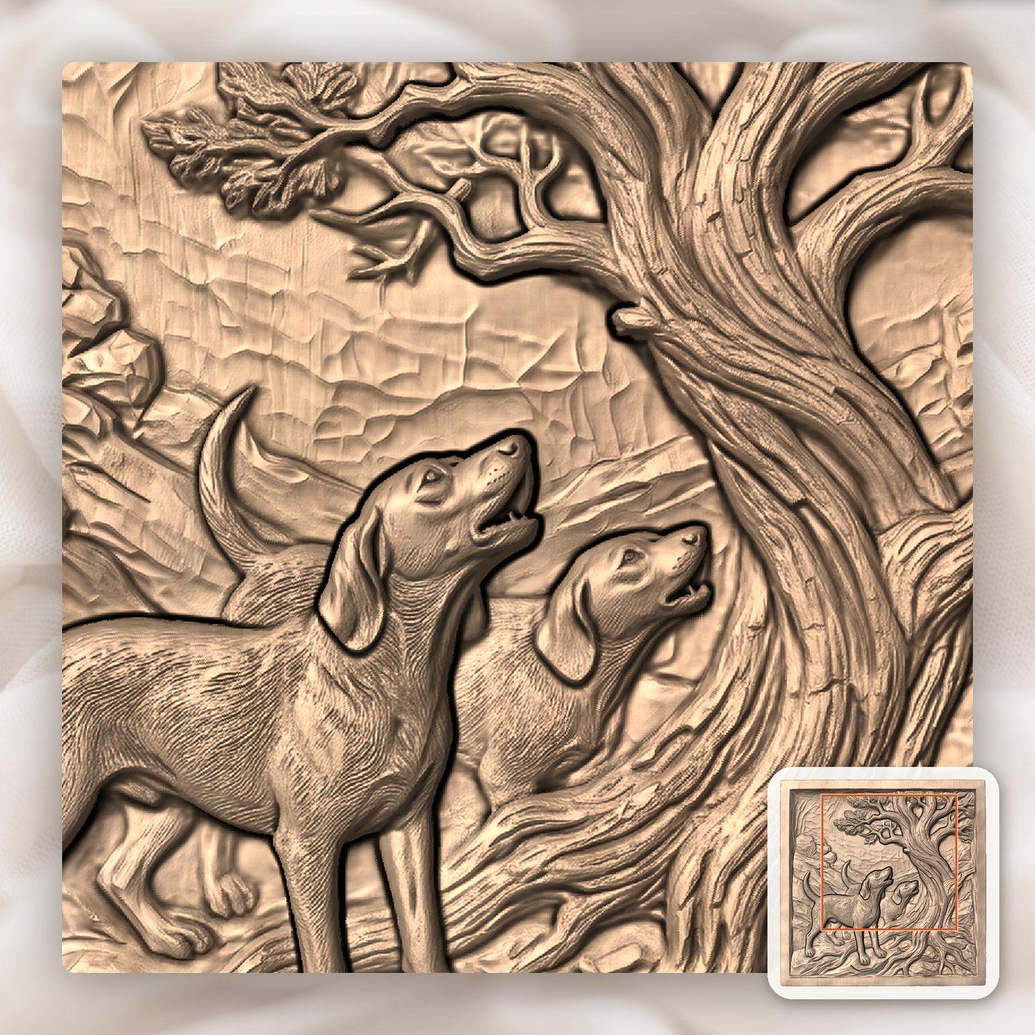 Baying Hounds Juniper Tree Scene CNC Relief STL bas-relief STL — view 8