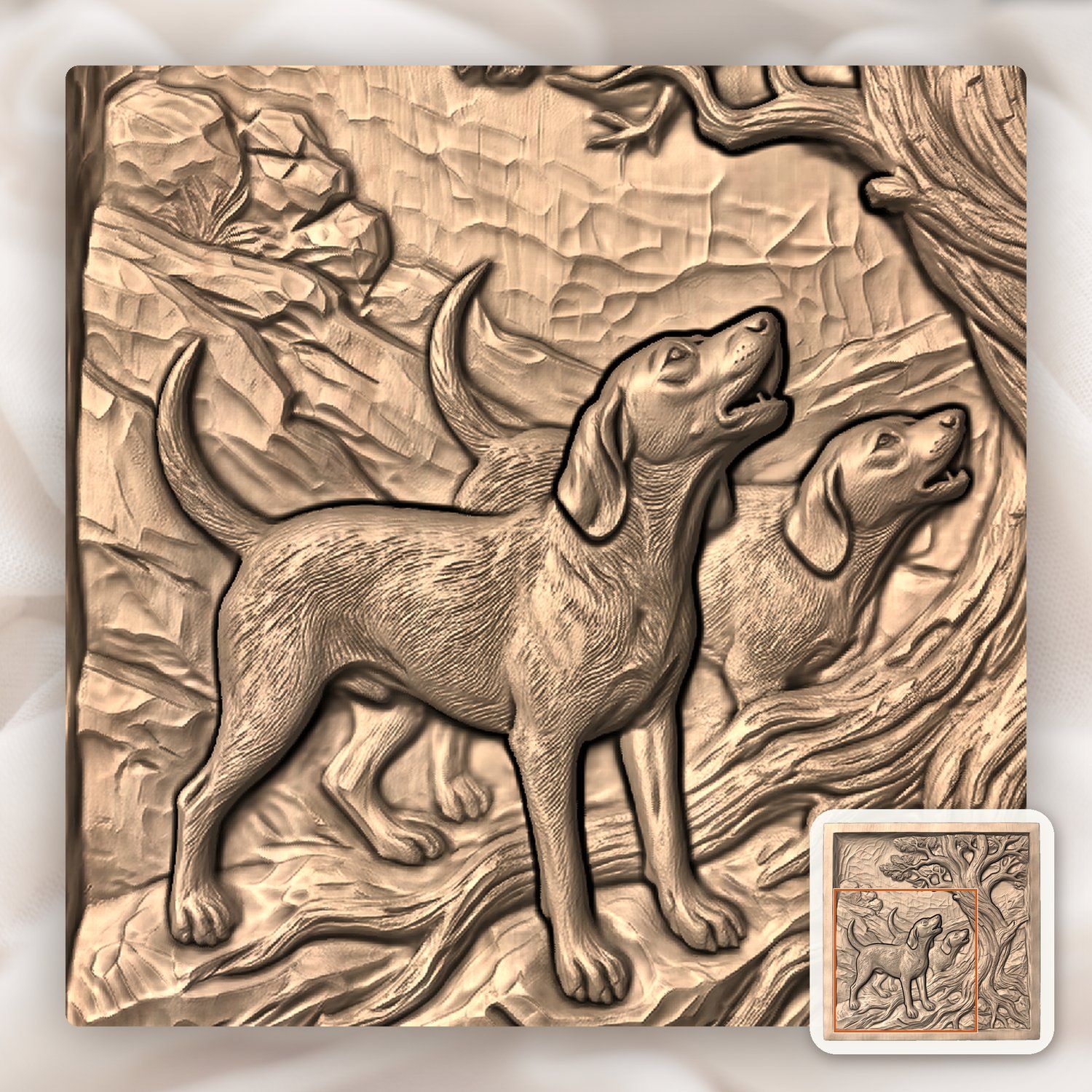 Baying Hounds Juniper Tree Scene CNC Relief STL bas-relief STL — view 9