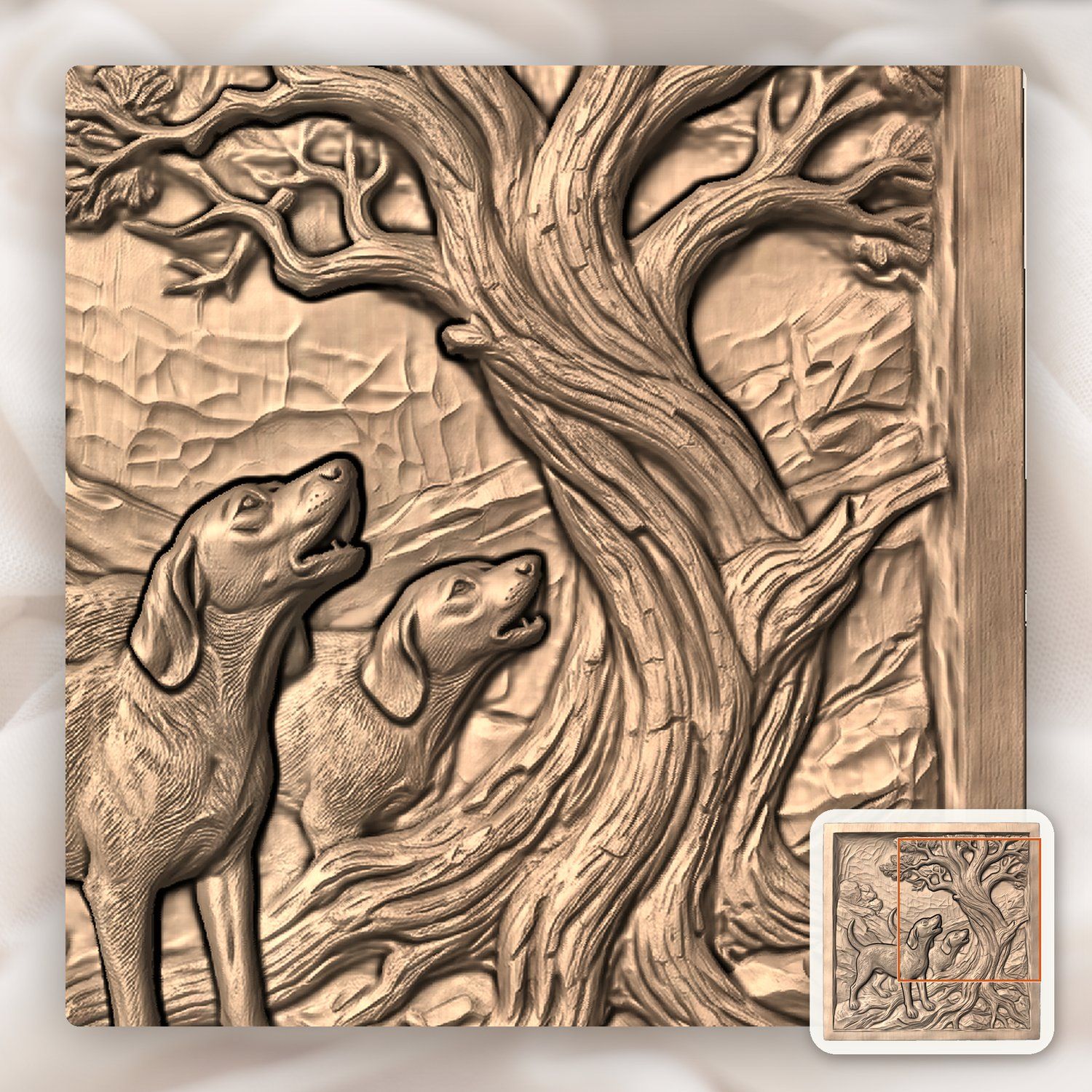 Baying Hounds Juniper Tree Scene CNC Relief STL bas-relief STL — view 10