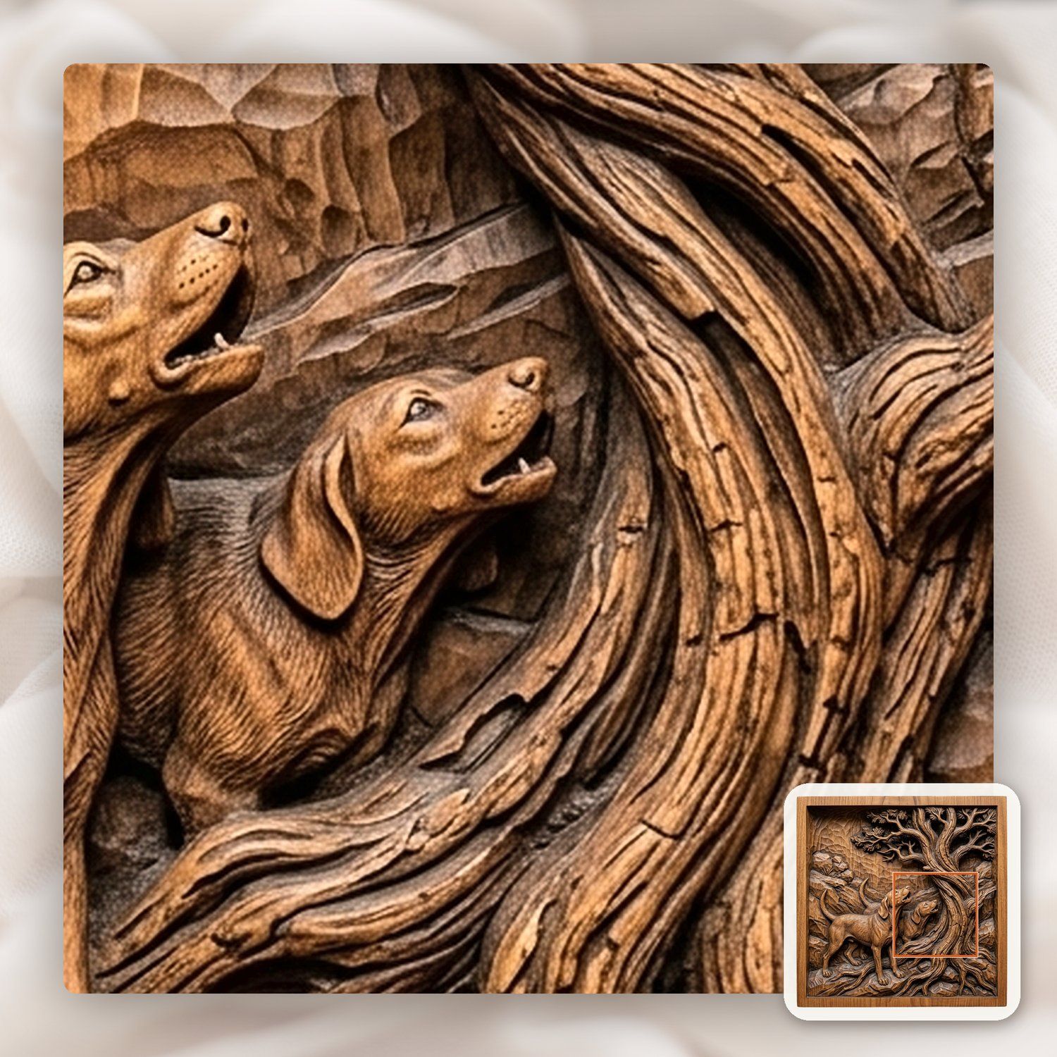 Baying Hounds Juniper Tree Scene CNC Relief STL bas-relief STL — view 11