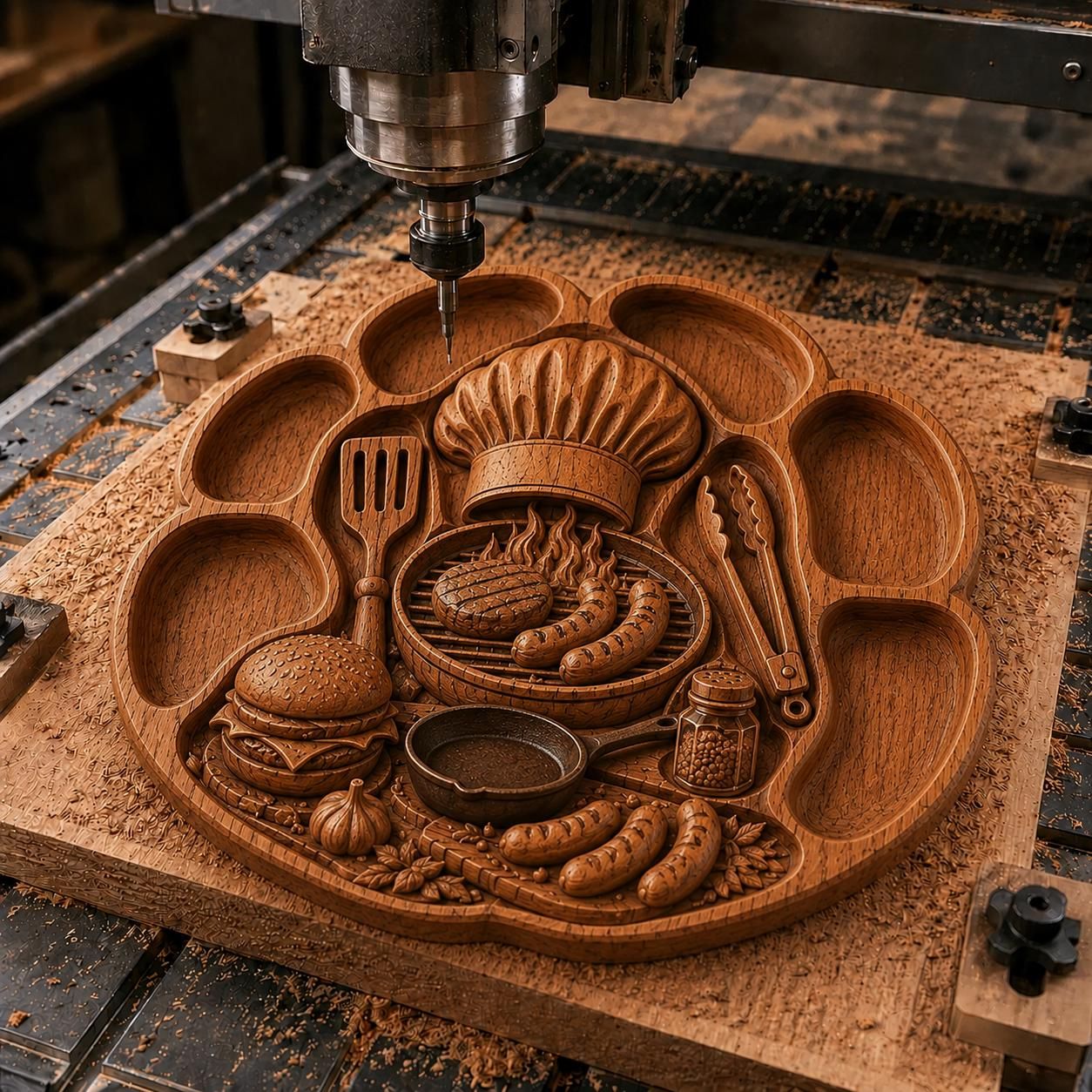 BBQ Chef Serving Tray STL File for CNC Router bas-relief STL file for CNC router, laser engraver & 3D printing