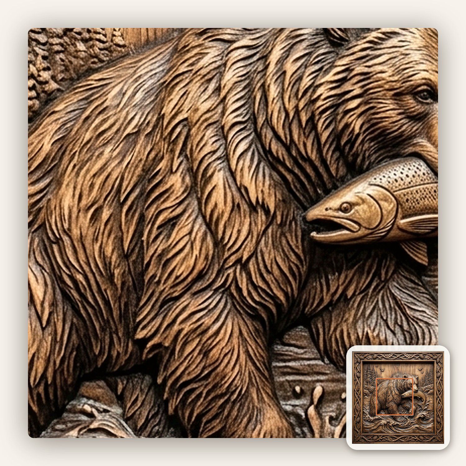 Bear Catching Salmon River CNC Relief STL bas-relief STL — view 11
