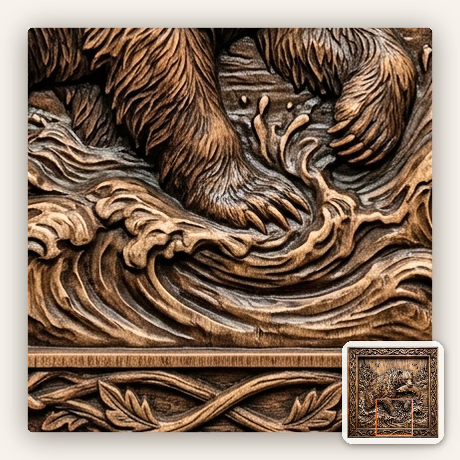 Bear Catching Salmon River CNC Relief STL bas-relief STL — view 13
