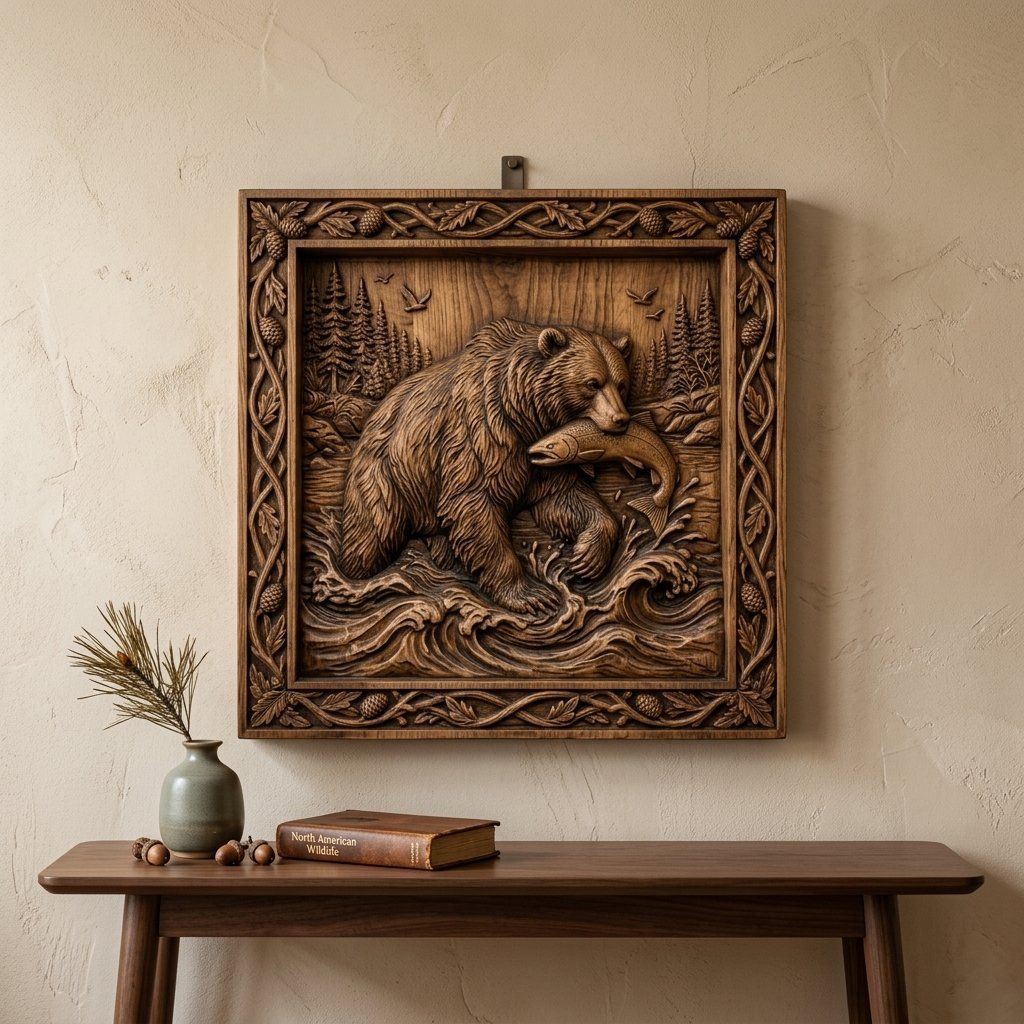 Bear Catching Salmon River CNC Relief STL bas-relief STL — view 14