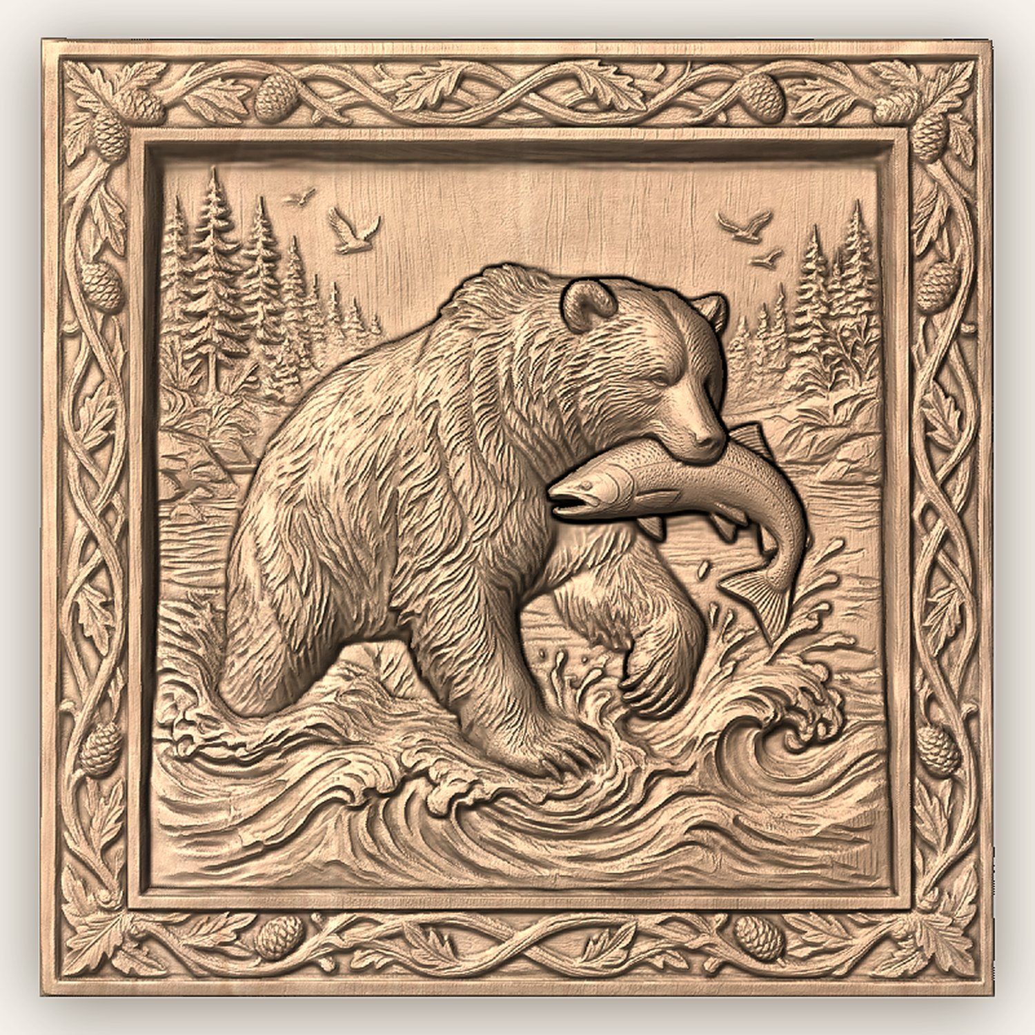 Bear Catching Salmon River CNC Relief STL bas-relief STL — view 4