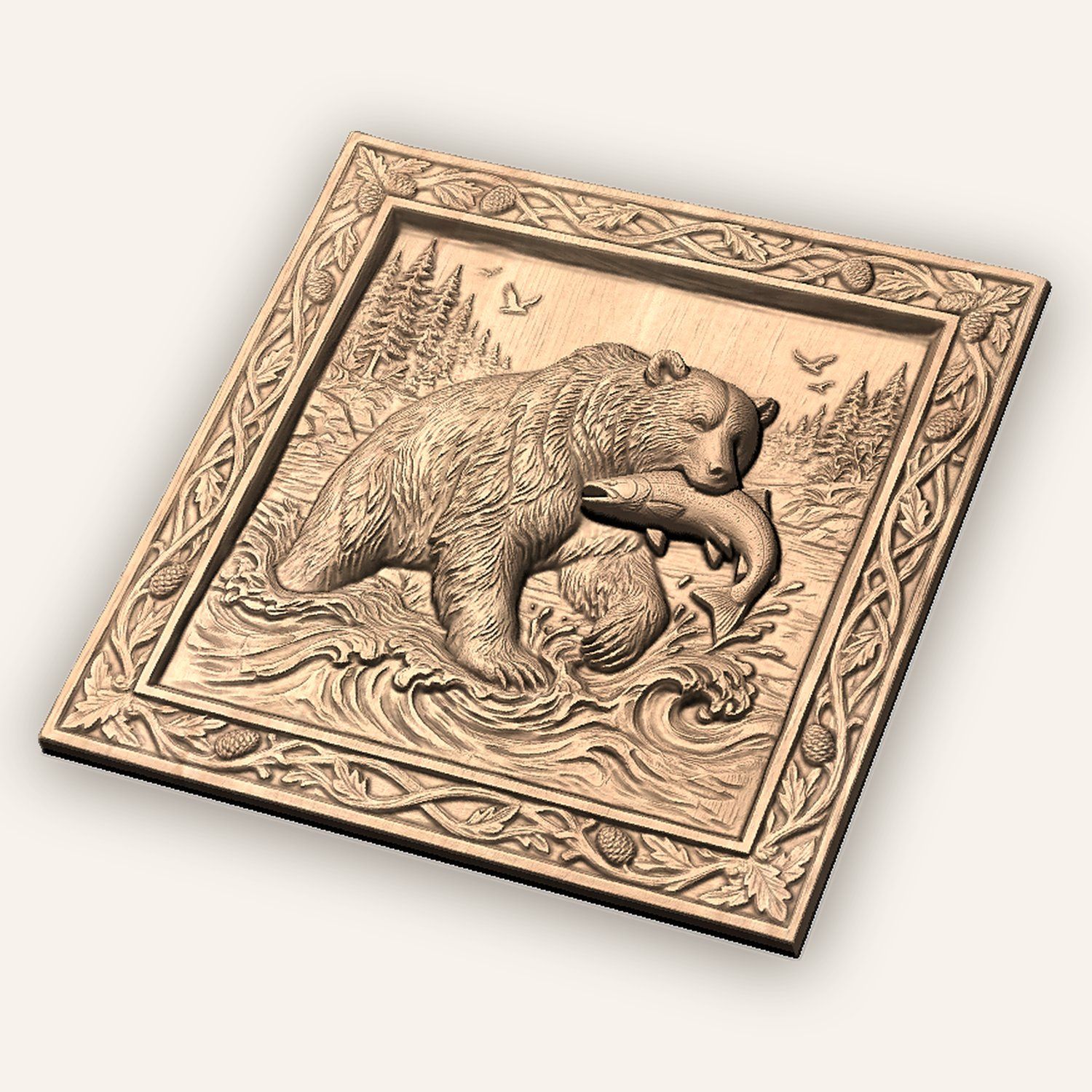 Bear Catching Salmon River CNC Relief STL bas-relief STL — view 5