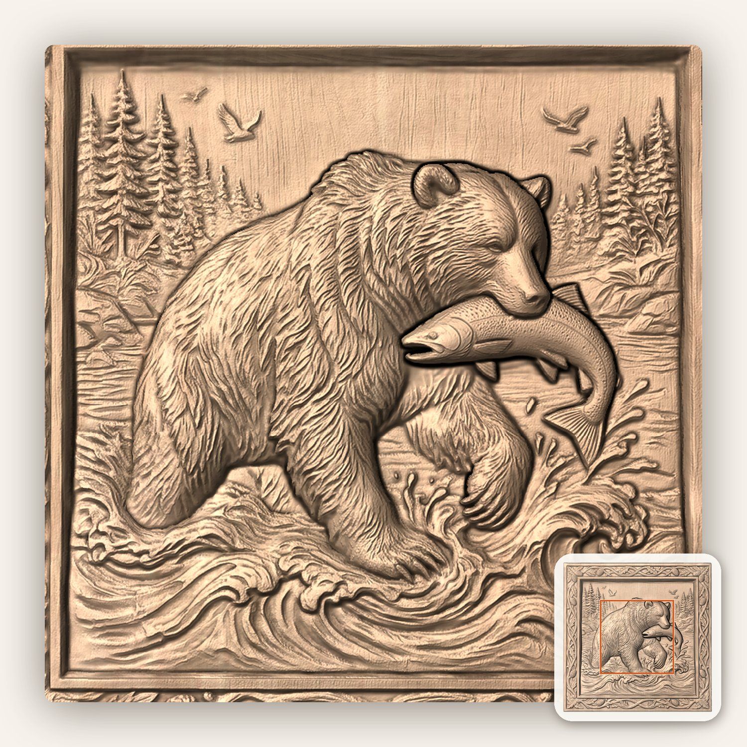 Bear Catching Salmon River CNC Relief STL bas-relief STL — view 6