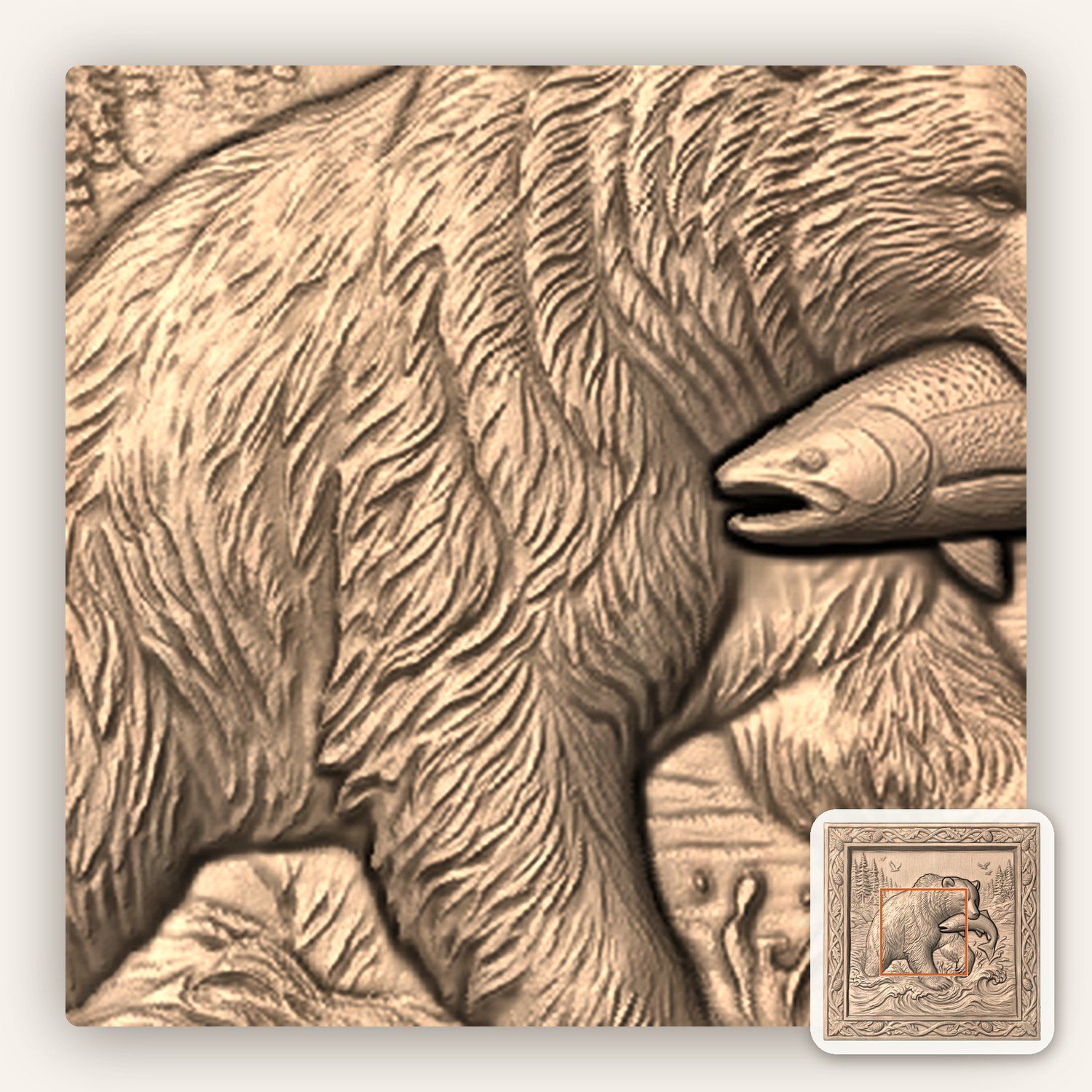 Bear Catching Salmon River CNC Relief STL bas-relief STL — view 7