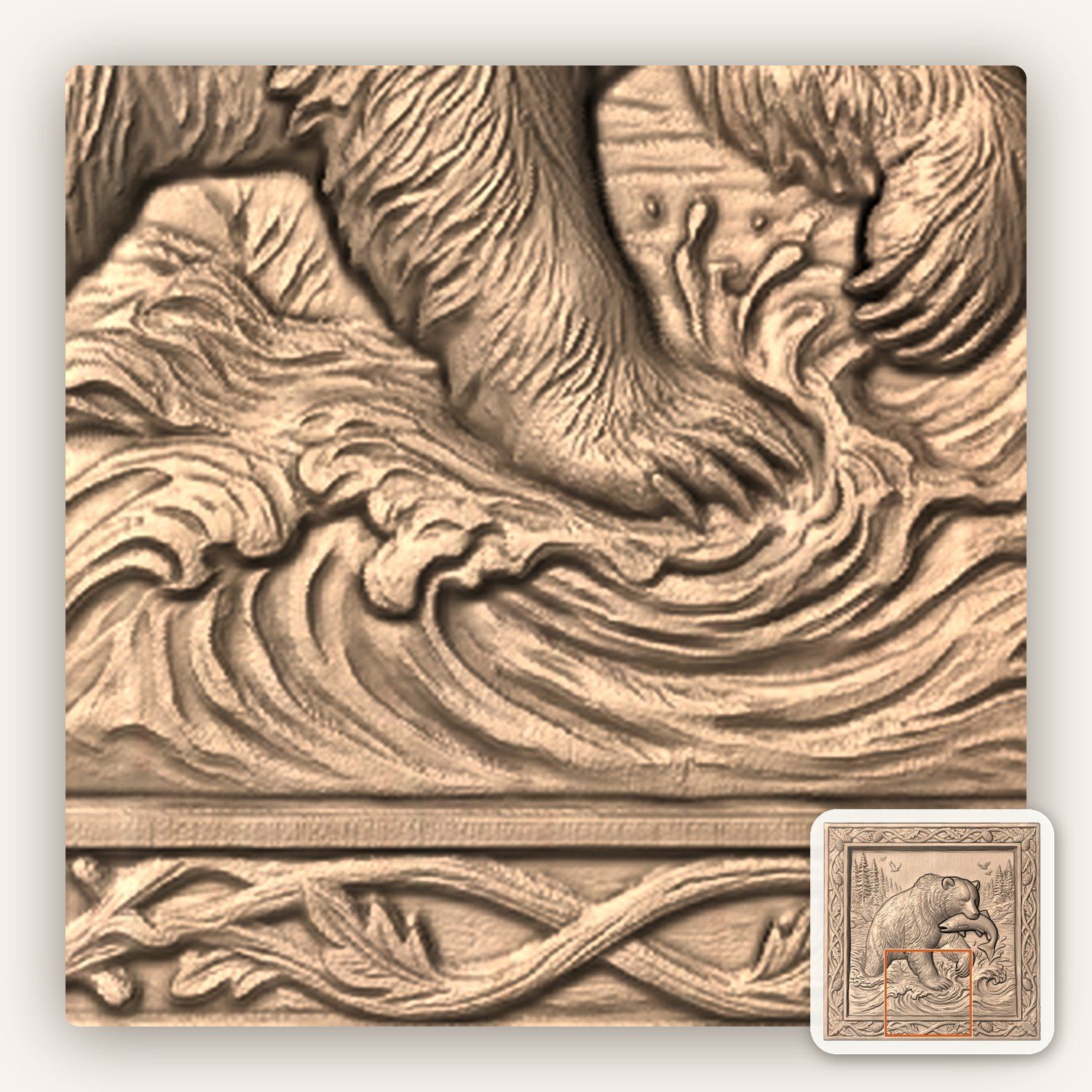 Bear Catching Salmon River CNC Relief STL bas-relief STL — view 8