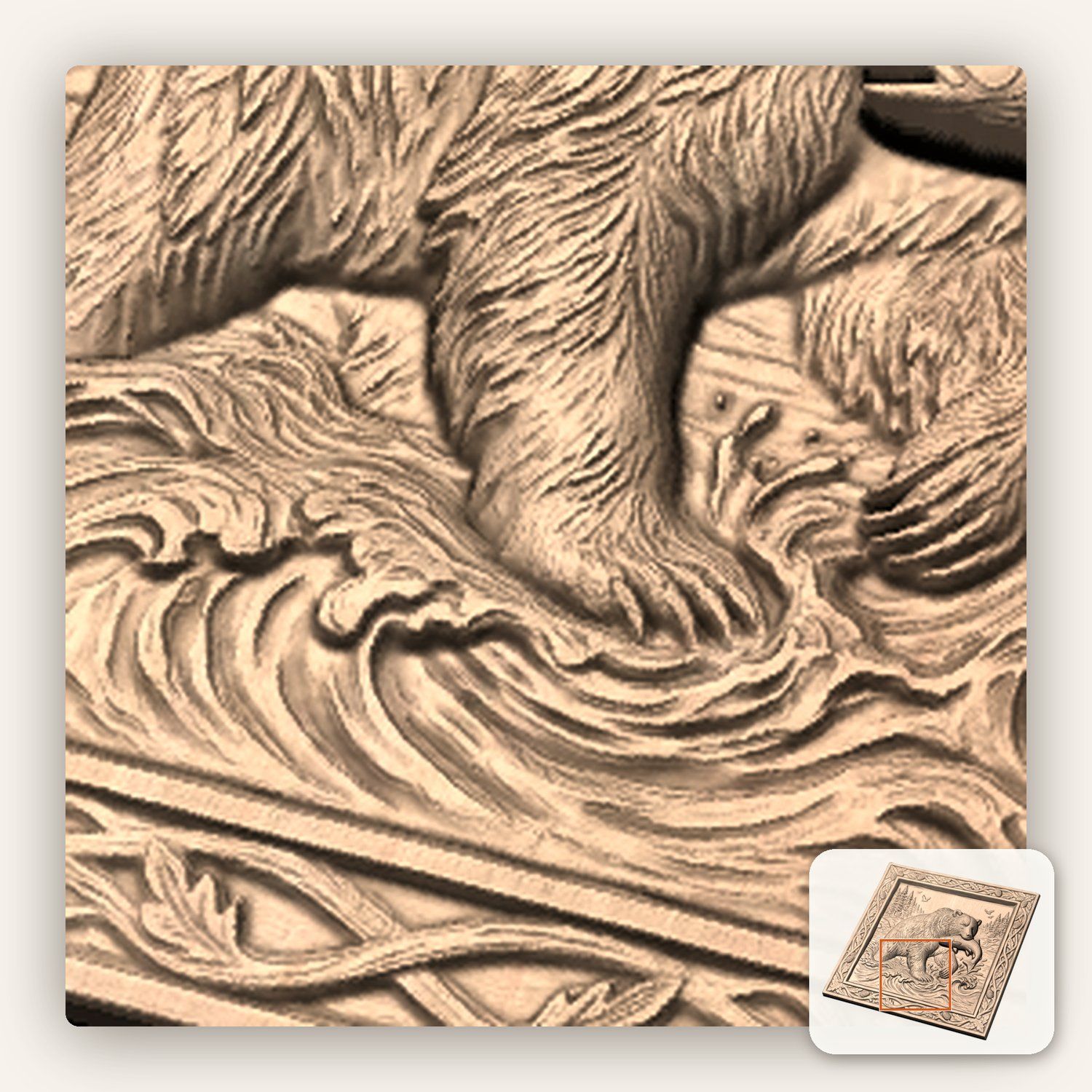 Bear Catching Salmon River CNC Relief STL bas-relief STL — view 9