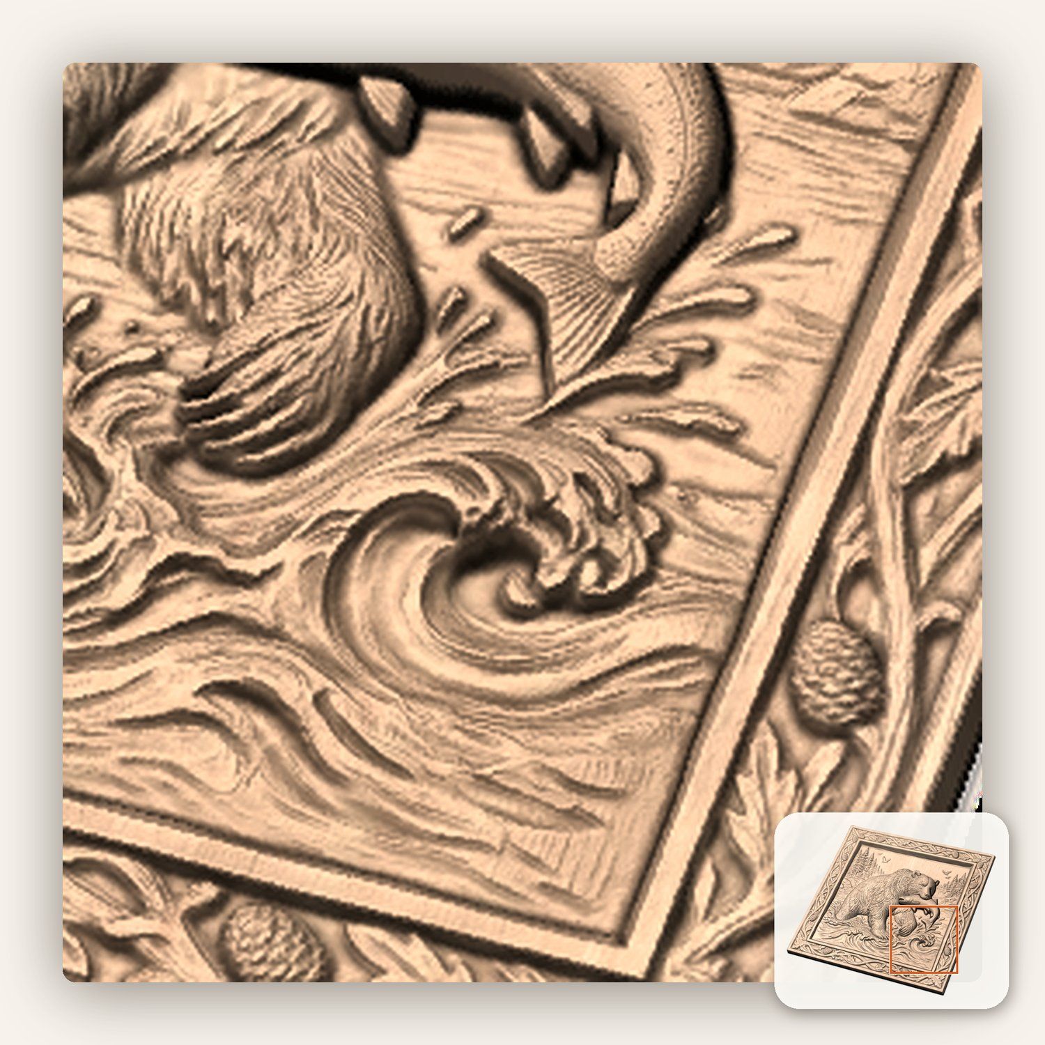 Bear Catching Salmon River CNC Relief STL bas-relief STL — view 10