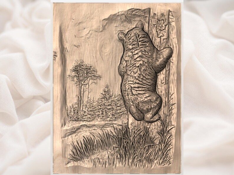 Black Bear Climbing a Tree Bas-Relief STL for CNC Carving bas-relief STL — view 3