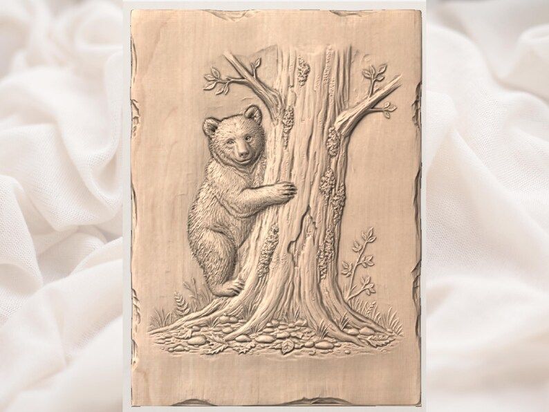 Bear Cub Hugging a Tree Bas-Relief STL for CNC Carving bas-relief STL — view 3