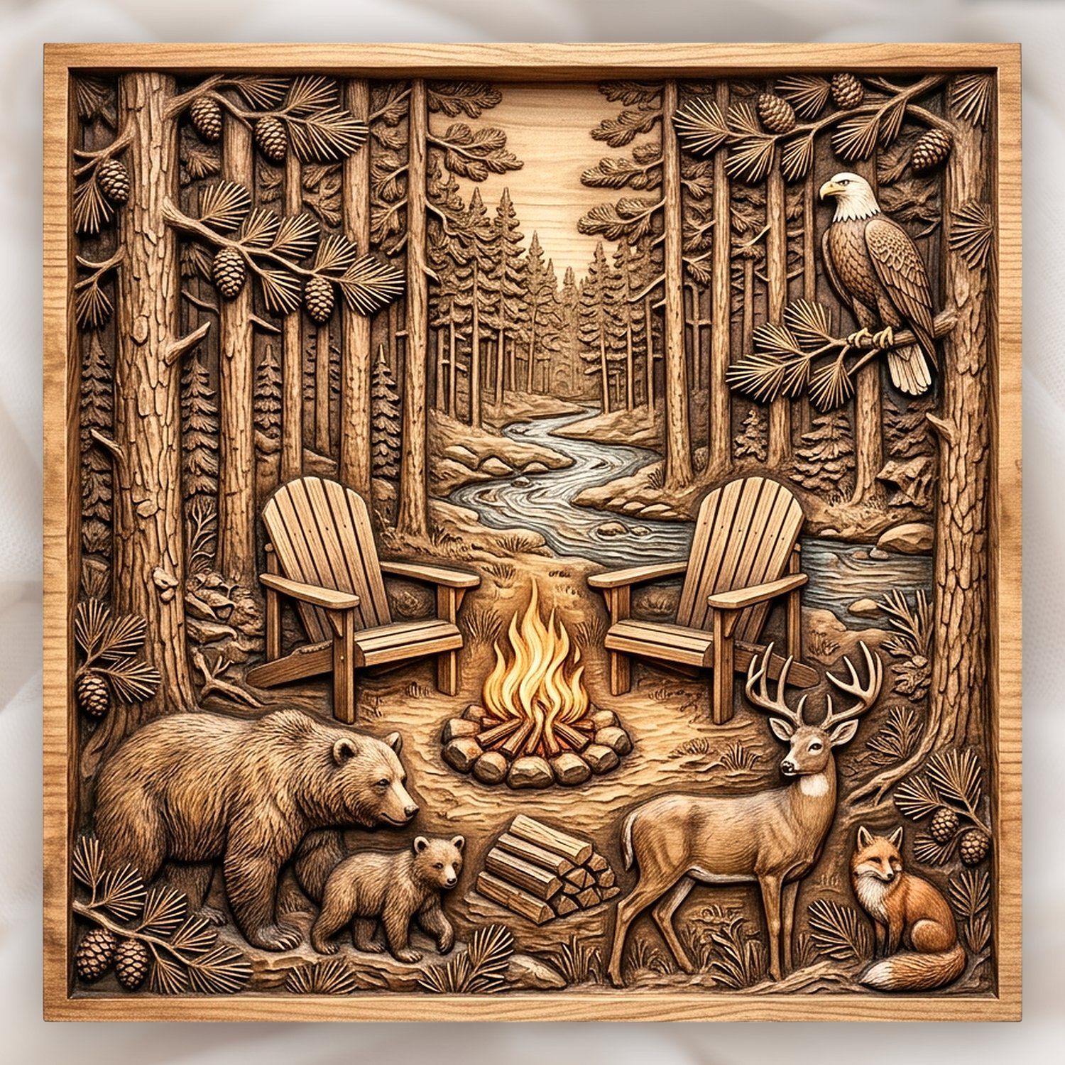 Bear Deer Fox Eagle Forest CNC Relief STL bas-relief STL design