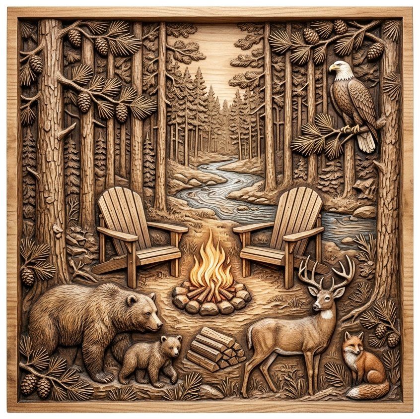 Bear Deer Fox Eagle Forest CNC Relief STL bas-relief STL — view 13