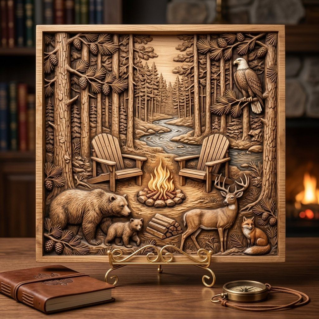 Bear Deer Fox Eagle Forest CNC Relief STL bas-relief STL — view 3