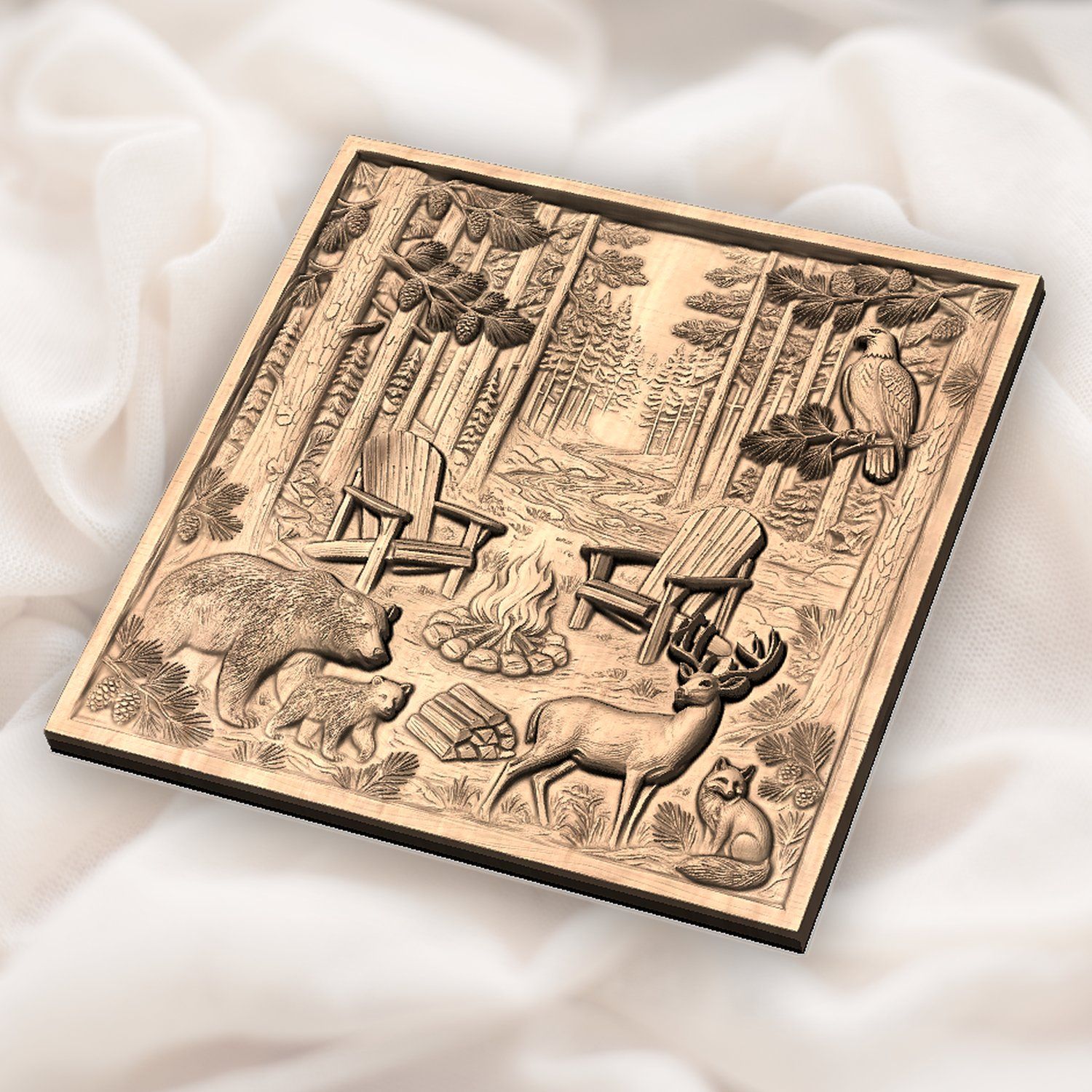 Bear Deer Fox Eagle Forest CNC Relief STL bas-relief STL — view 4