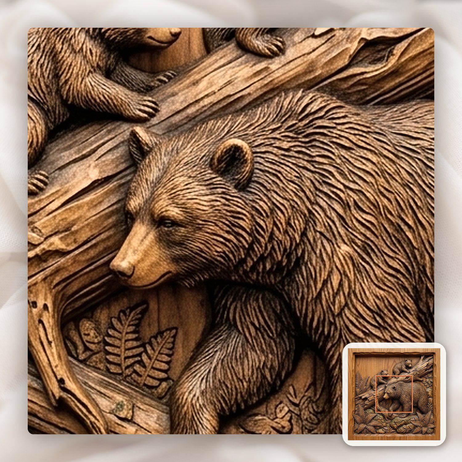 Bear Family Wildlife Scene CNC Relief STL bas-relief STL — view 12