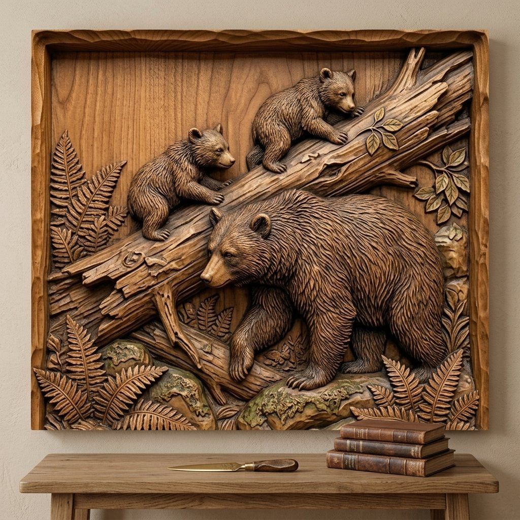 Bear Family Wildlife Scene CNC Relief STL bas-relief STL — view 14