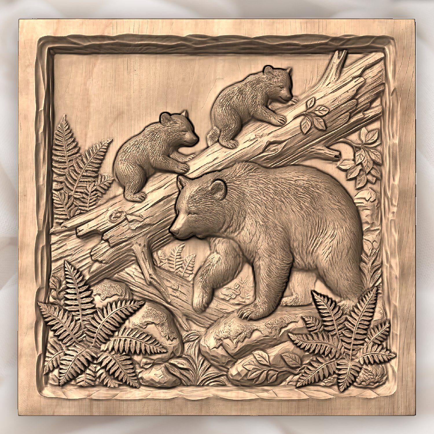 Bear Family Wildlife Scene CNC Relief STL bas-relief STL — view 4