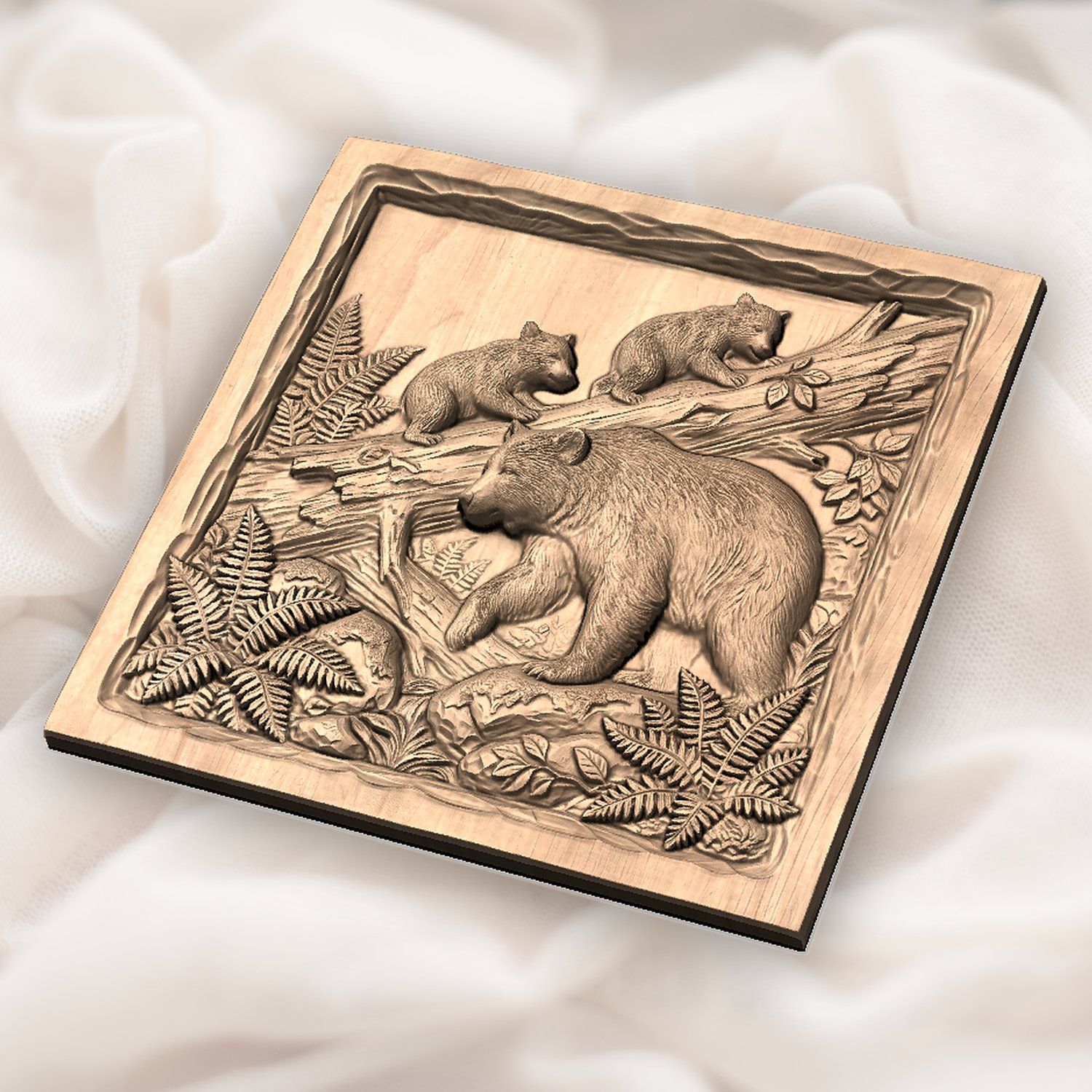 Bear Family Wildlife Scene CNC Relief STL bas-relief STL — view 5