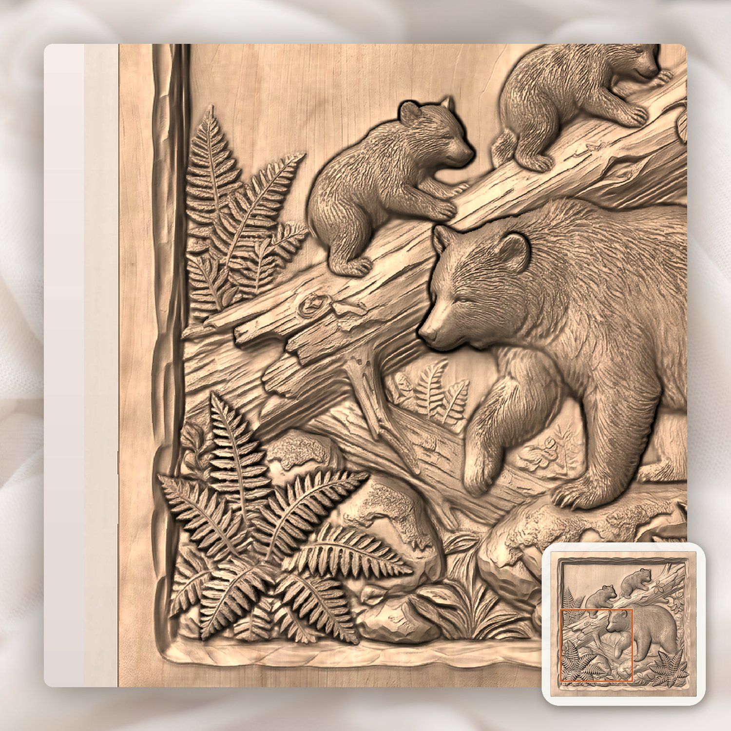 Bear Family Wildlife Scene CNC Relief STL bas-relief STL — view 6