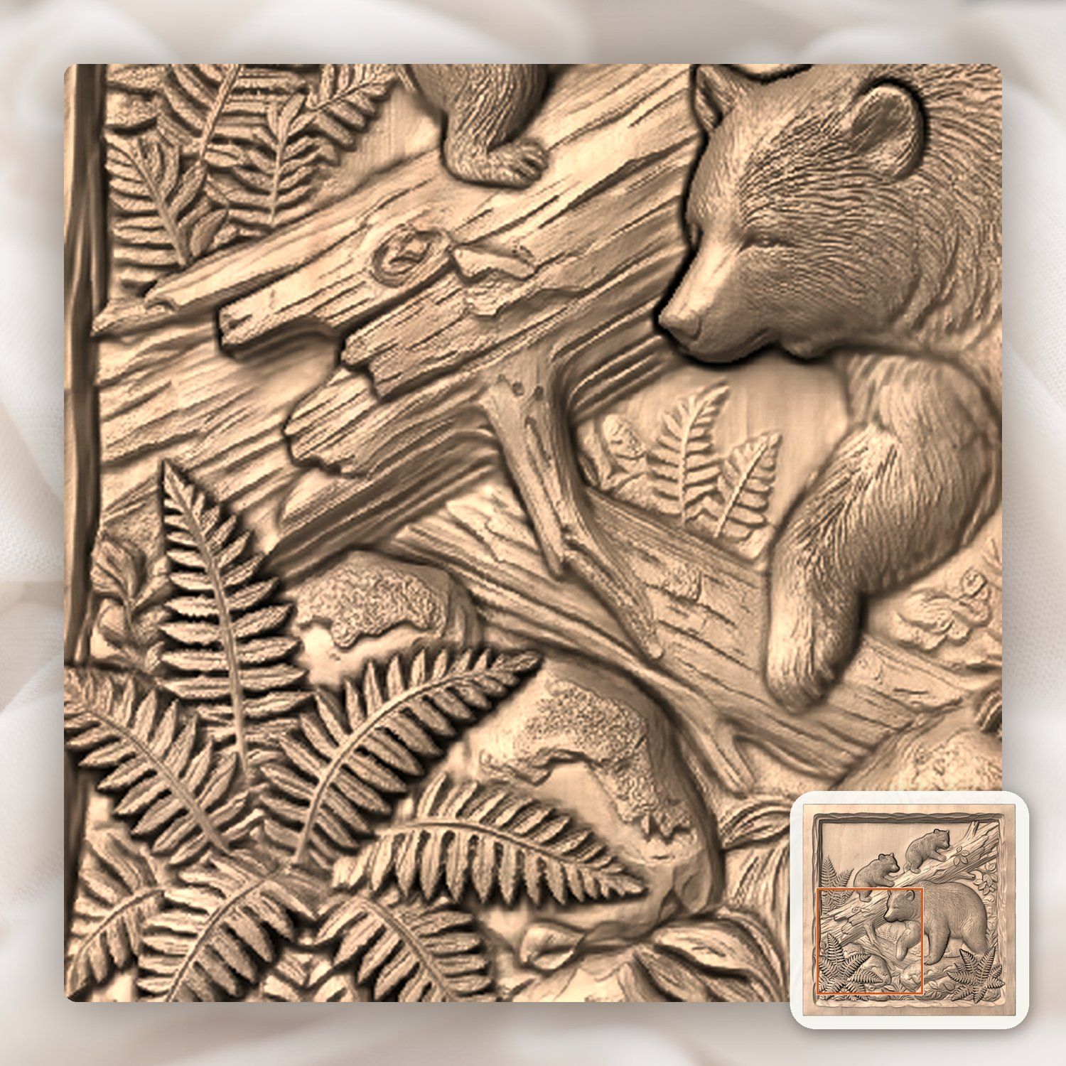 Bear Family Wildlife Scene CNC Relief STL bas-relief STL — view 7