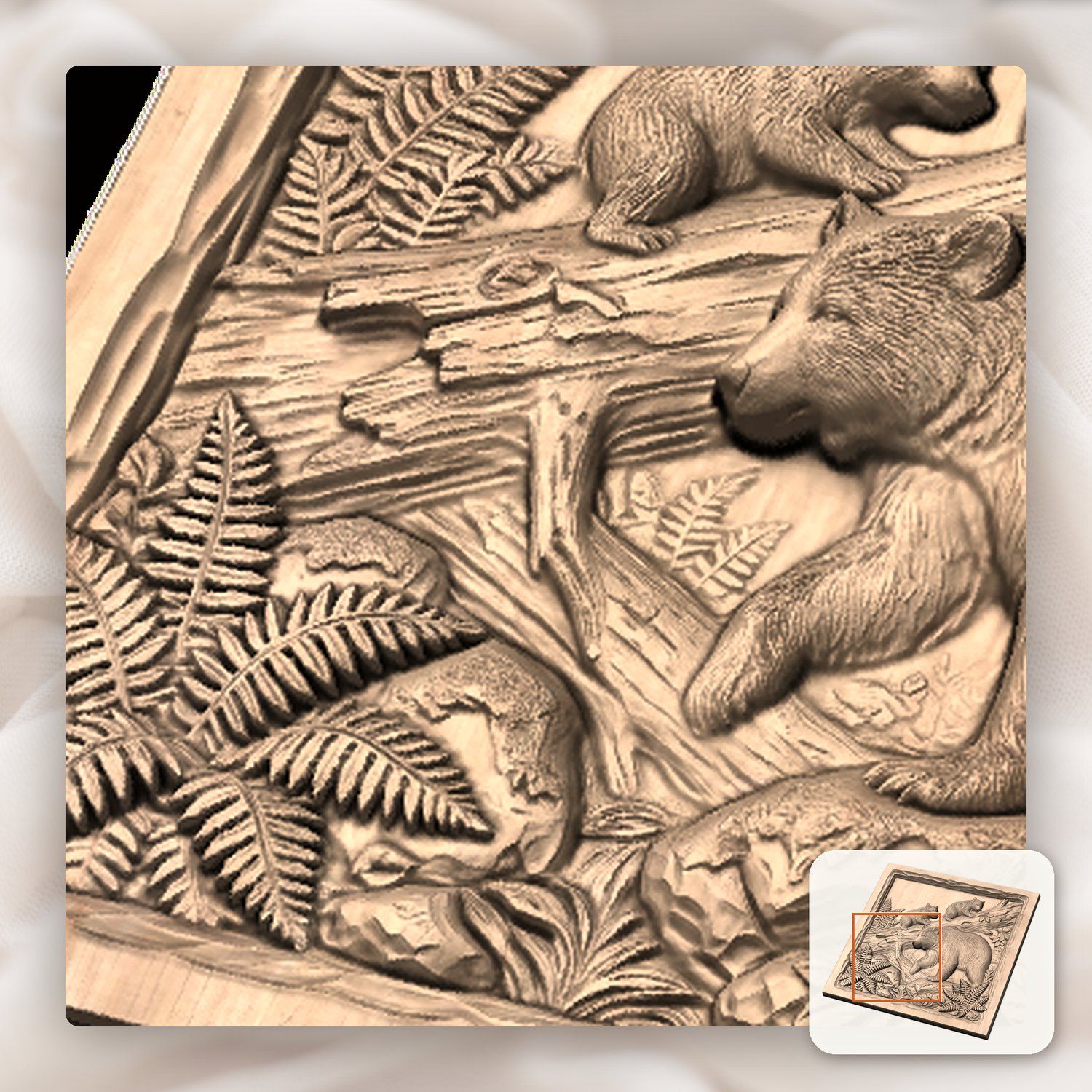 Bear Family Wildlife Scene CNC Relief STL bas-relief STL — view 9