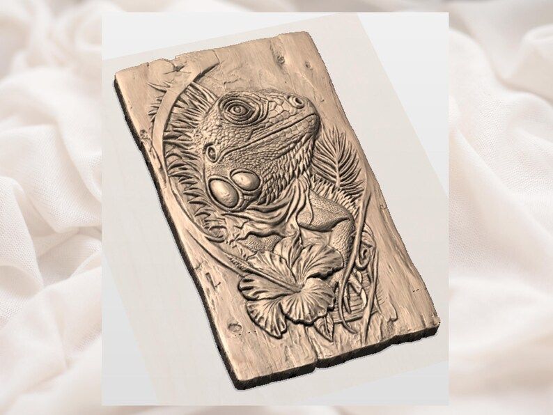 Iguana and Hibiscus Bas-Relief STL for CNC Carving bas-relief STL — view 3