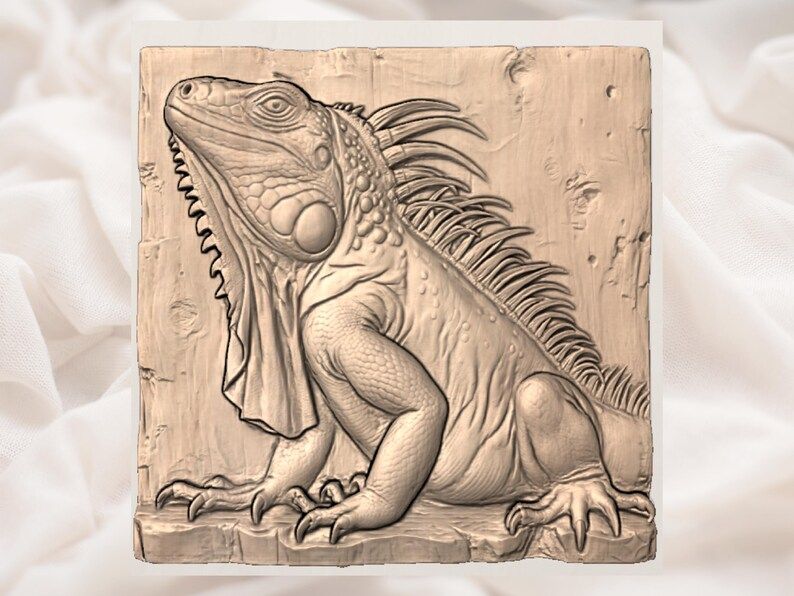 Resting Iguana Bas-Relief STL with Detailed Scales and Spines bas-relief STL — view 2