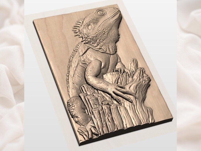 Bearded Dragon on a Weathered Log Bas-Relief STL bas-relief STL — view 2