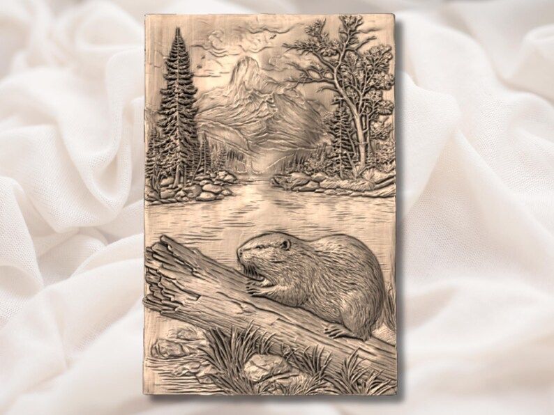 Beaver on a Log by a Mountain Lake Bas-Relief STL bas-relief STL — view 2