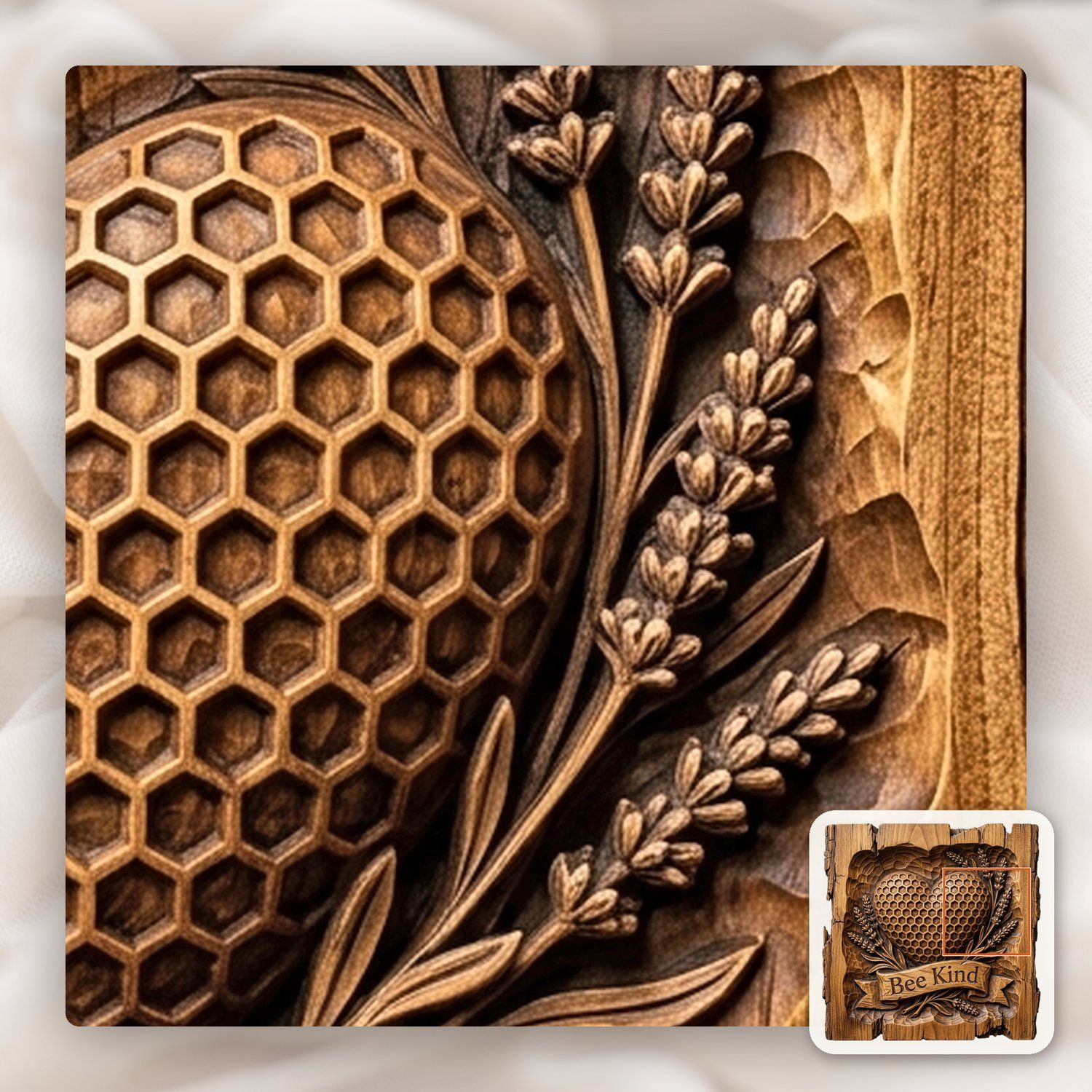 Bee Kind Honeycomb Heart Lavender CNC Relief STL bas-relief STL — view 12