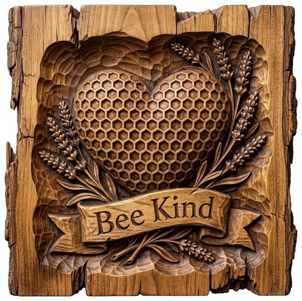 Bee Kind Honeycomb Heart Lavender CNC Relief STL bas-relief STL — view 13